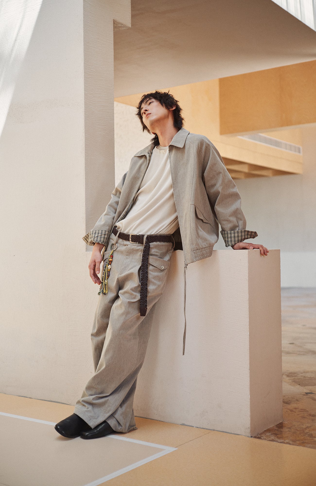 GONGHE REPUB Modern Check-Cuff Paneled Jacket