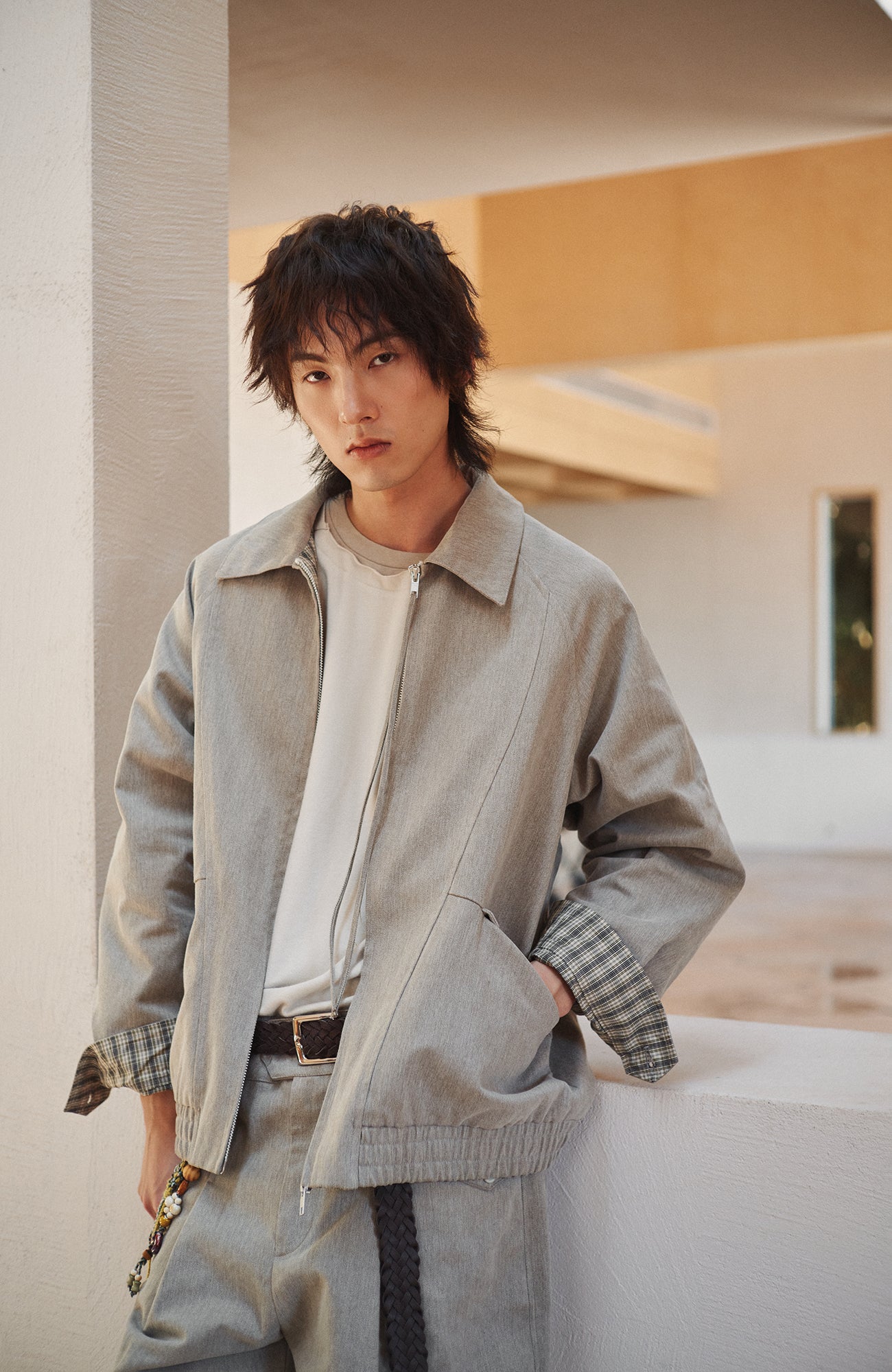 GONGHE REPUB Modern Check-Cuff Paneled Jacket