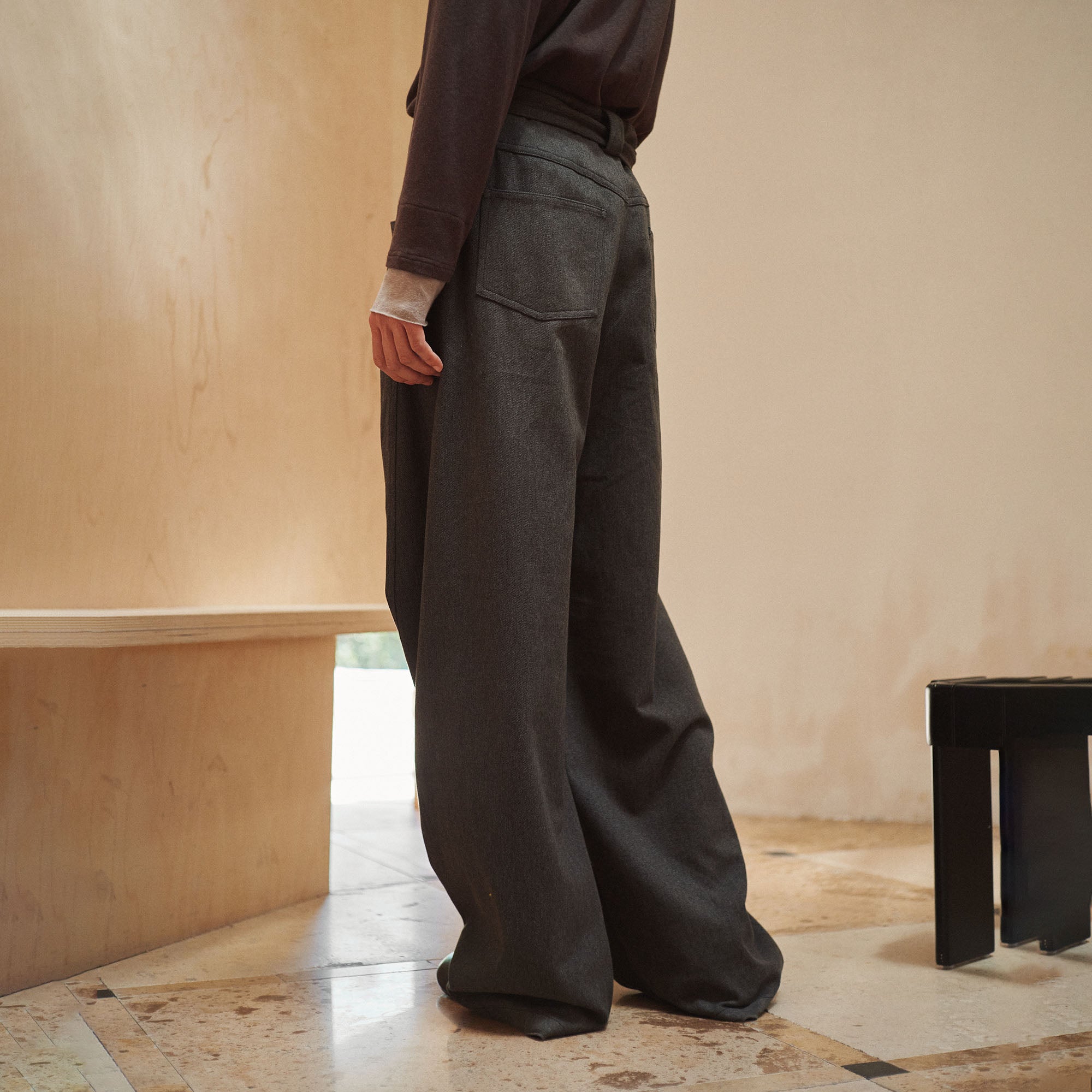GONGHE REPUB Brushed Detachable Belt Wide-Leg Pants