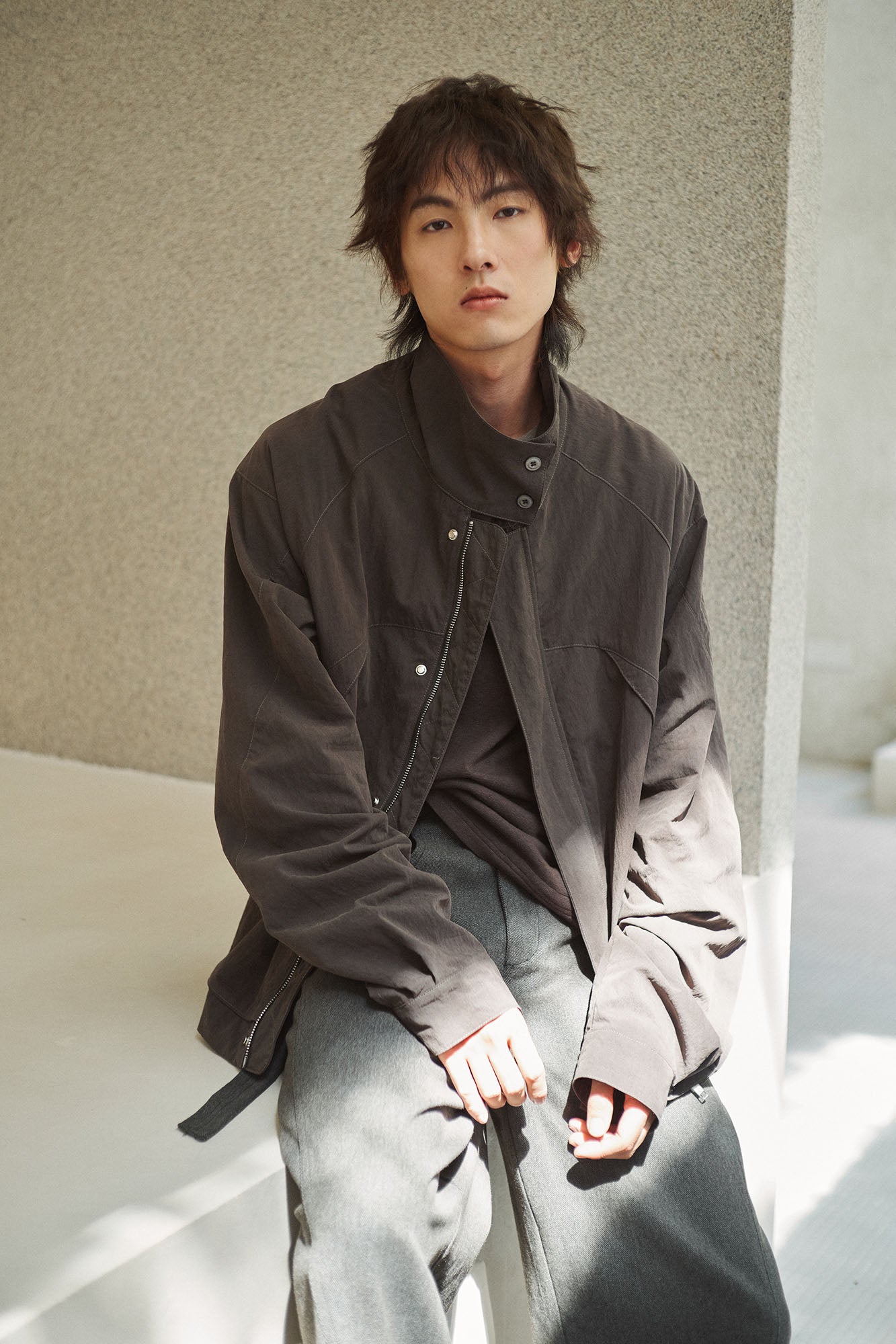 GONGHE REPUB High-Neck Elastic Hem Utility Blouson