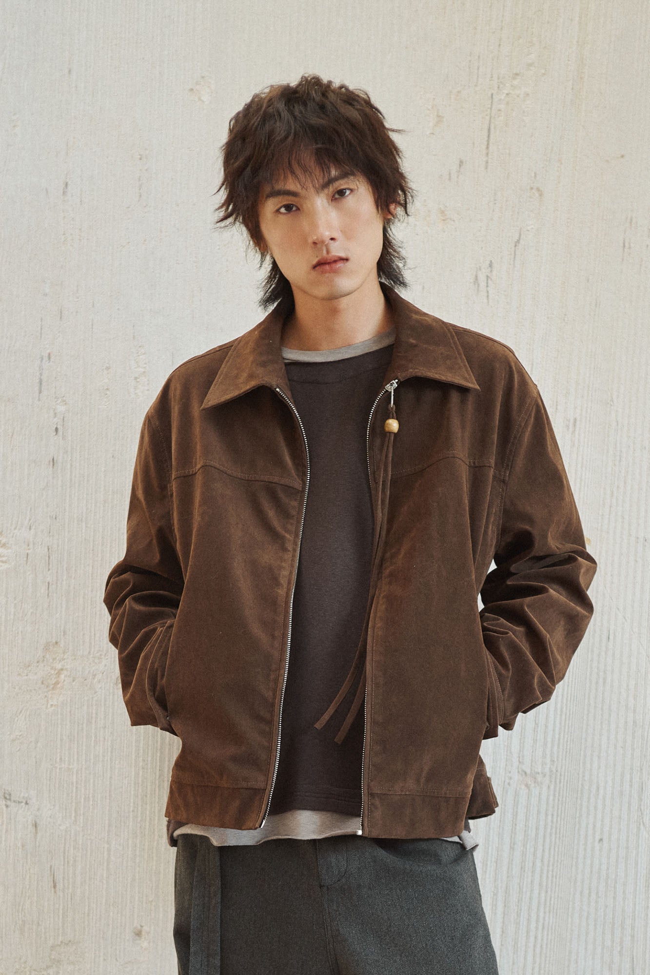 GONGHE REPUB Short-Pile Faux Suede Jacket