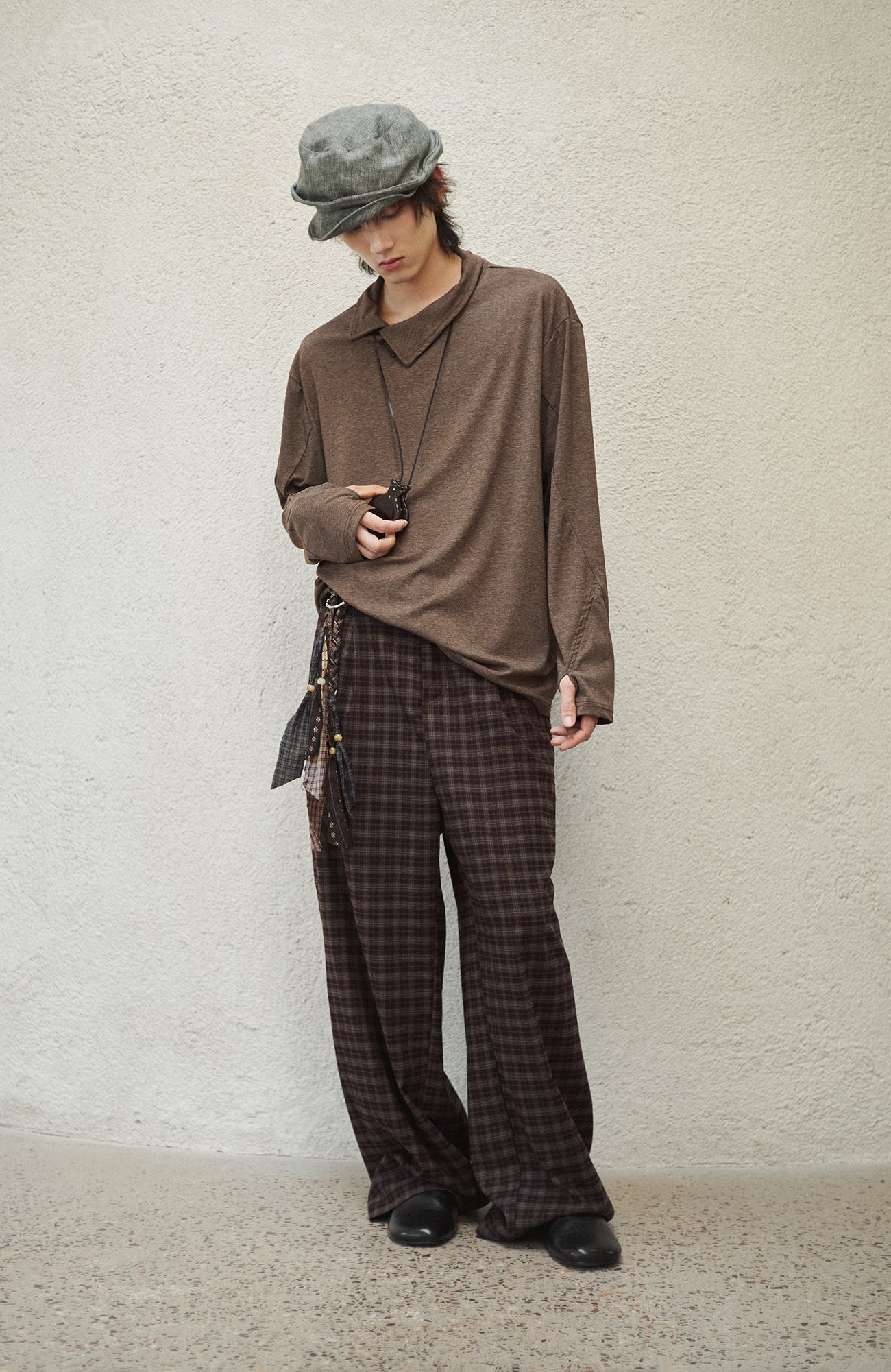 GONGHE REPUB Plaid Drawstring Wide-Leg Pants