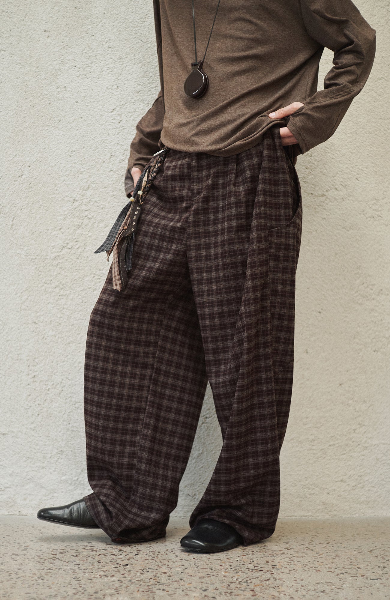 GONGHE REPUB Plaid Drawstring Wide-Leg Pants