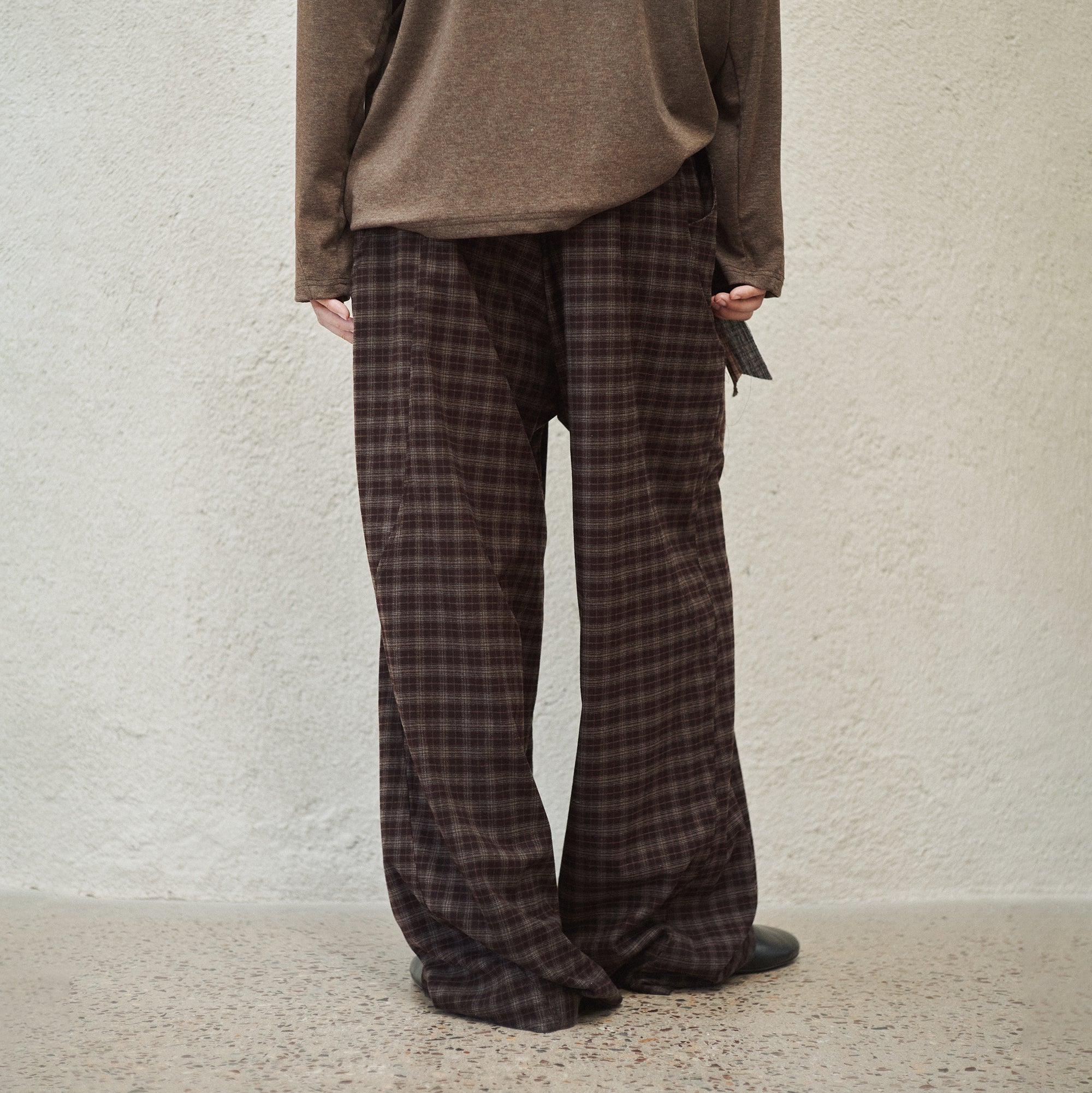 GONGHE REPUB Plaid Drawstring Wide-Leg Pants