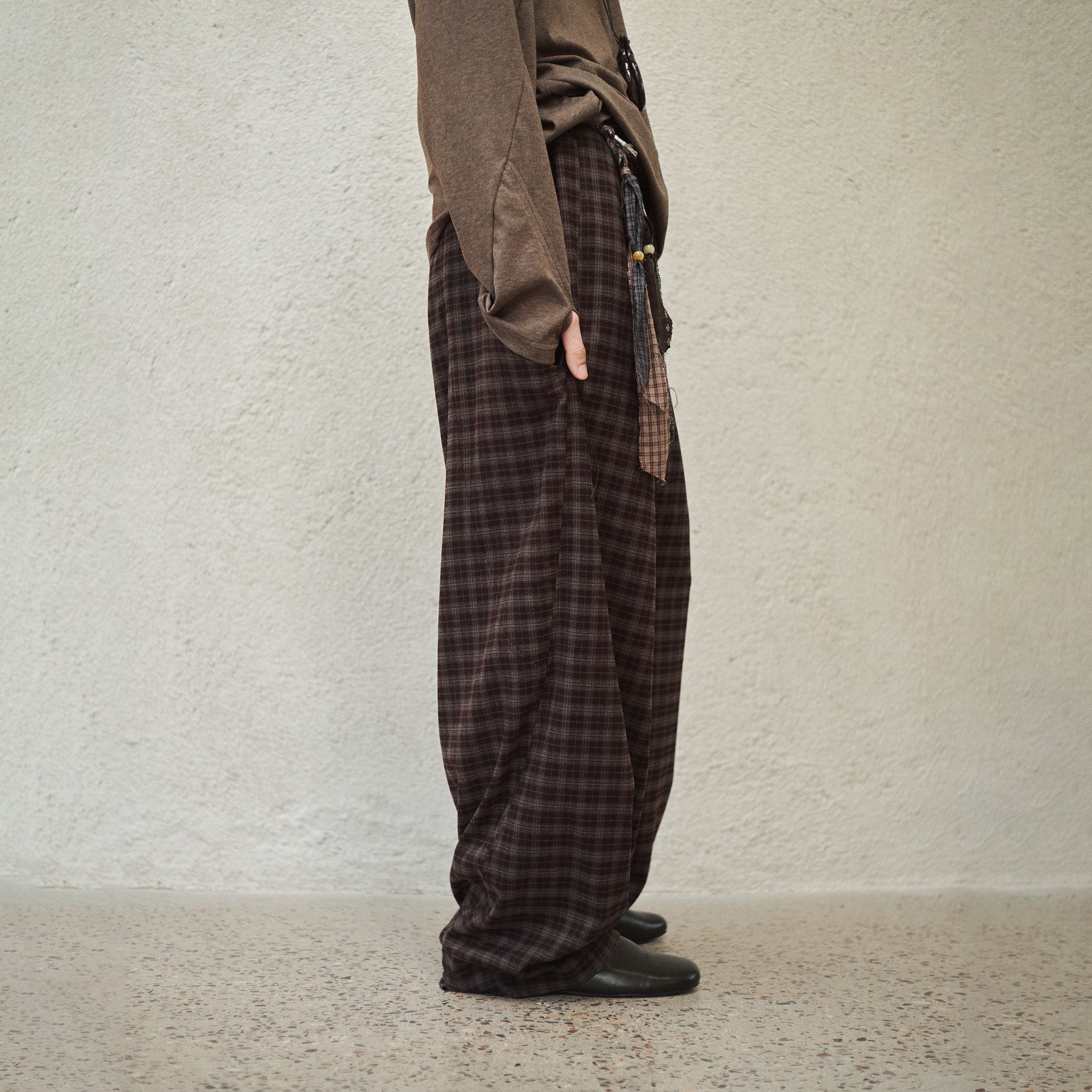 GONGHE REPUB Plaid Drawstring Wide-Leg Pants