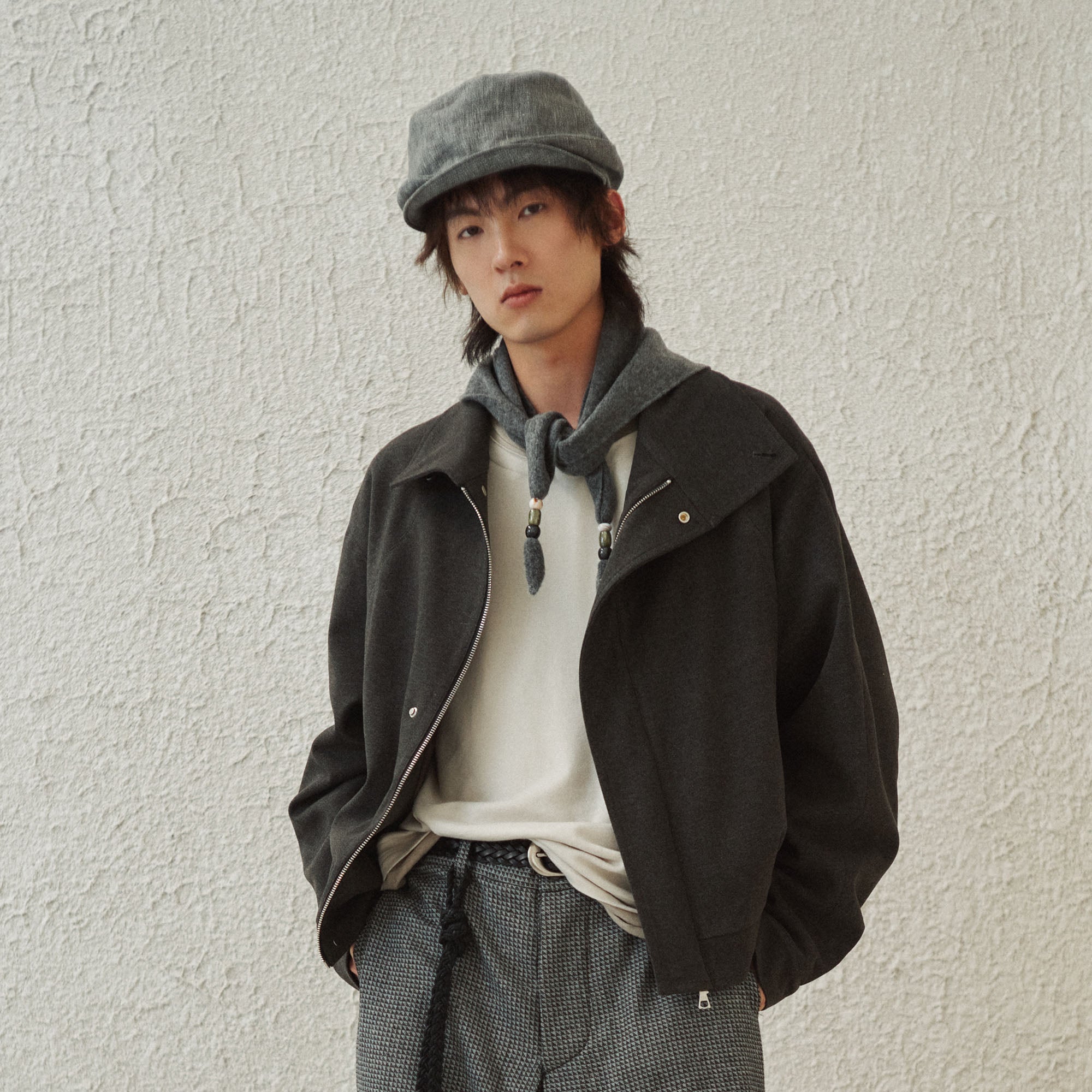 GONGHE REPUB High-Neck Woolen Crop Jacket