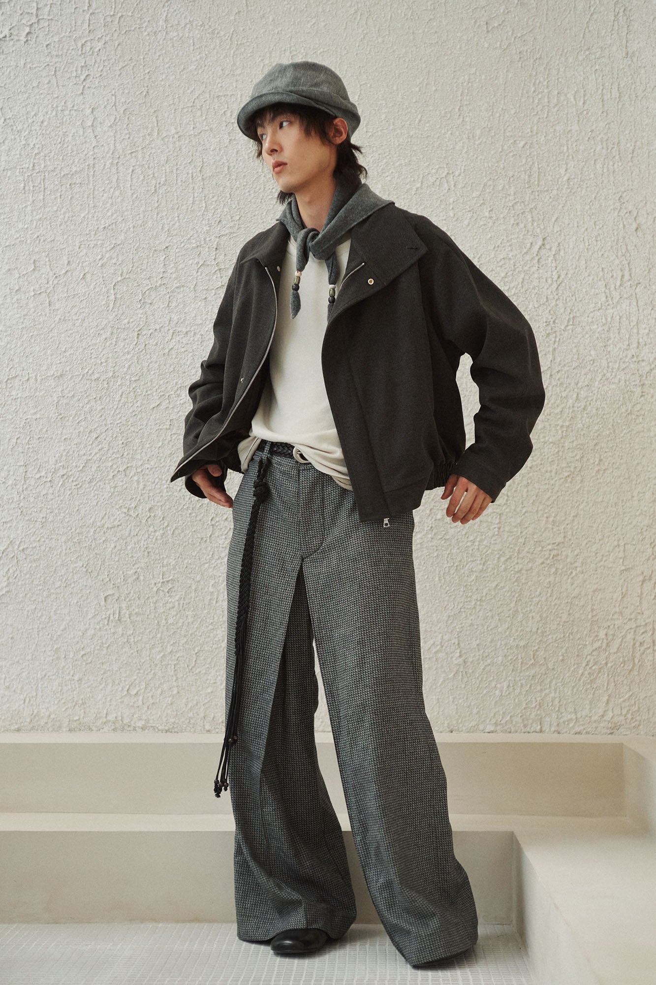 GONGHE REPUB High-Neck Woolen Crop Jacket