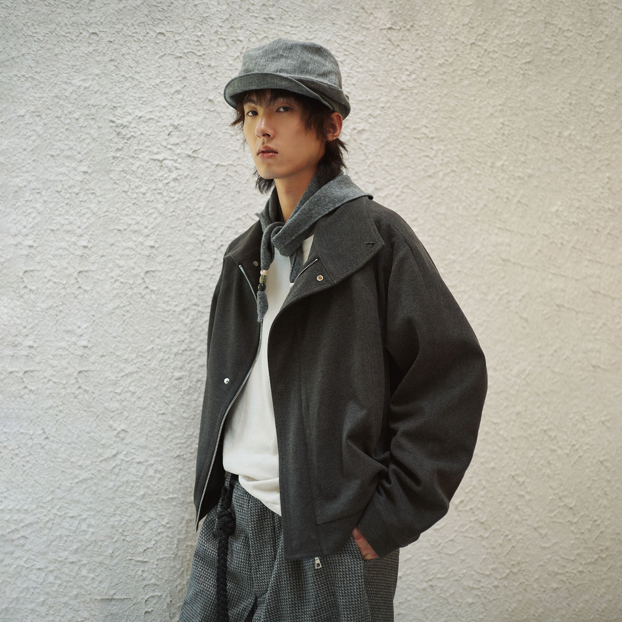 GONGHE REPUB High-Neck Woolen Crop Jacket