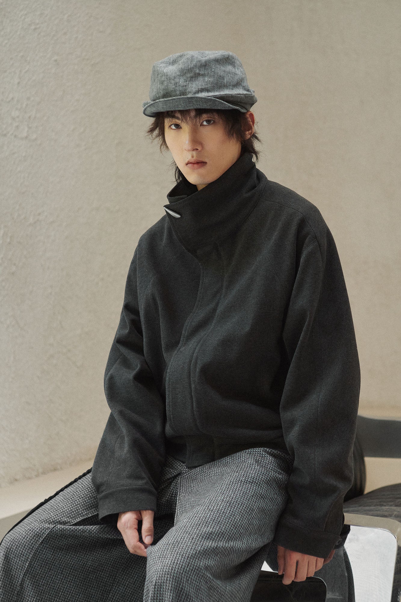 GONGHE REPUB High-Neck Woolen Crop Jacket