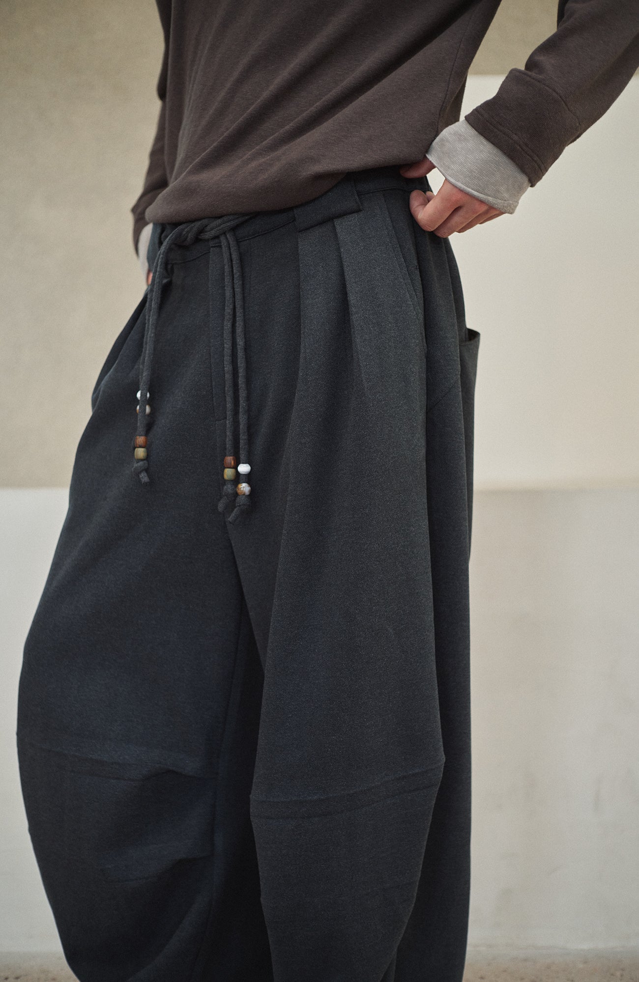 GONGHE REPUB Beaded-Drawstring Oversized Pants