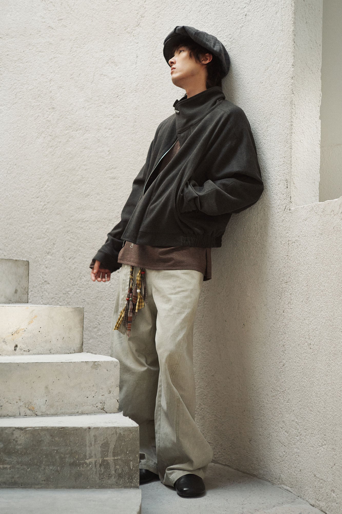 GONGHE REPUB High-Neck Woolen Crop Jacket