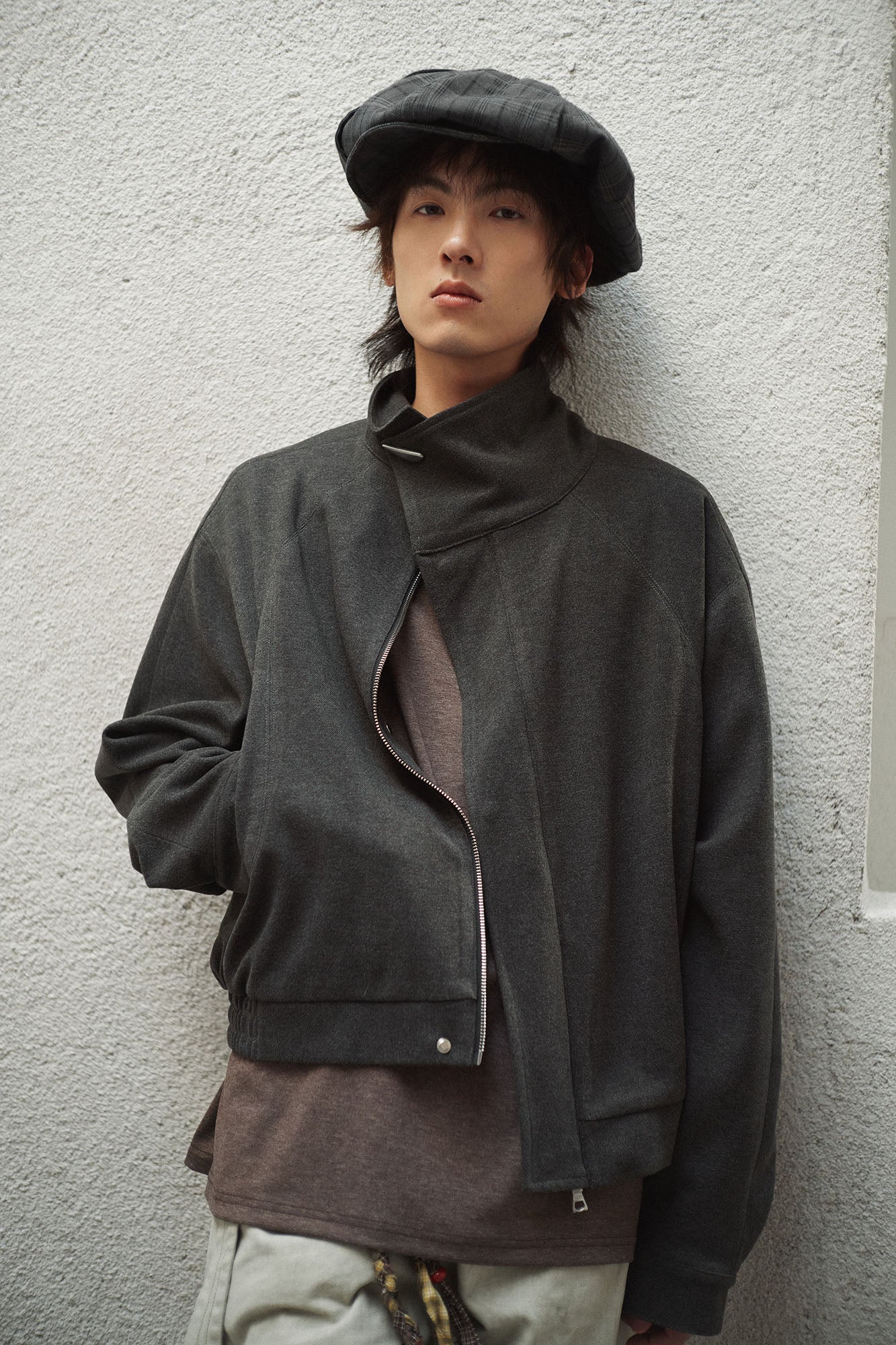 GONGHE REPUB High-Neck Woolen Crop Jacket