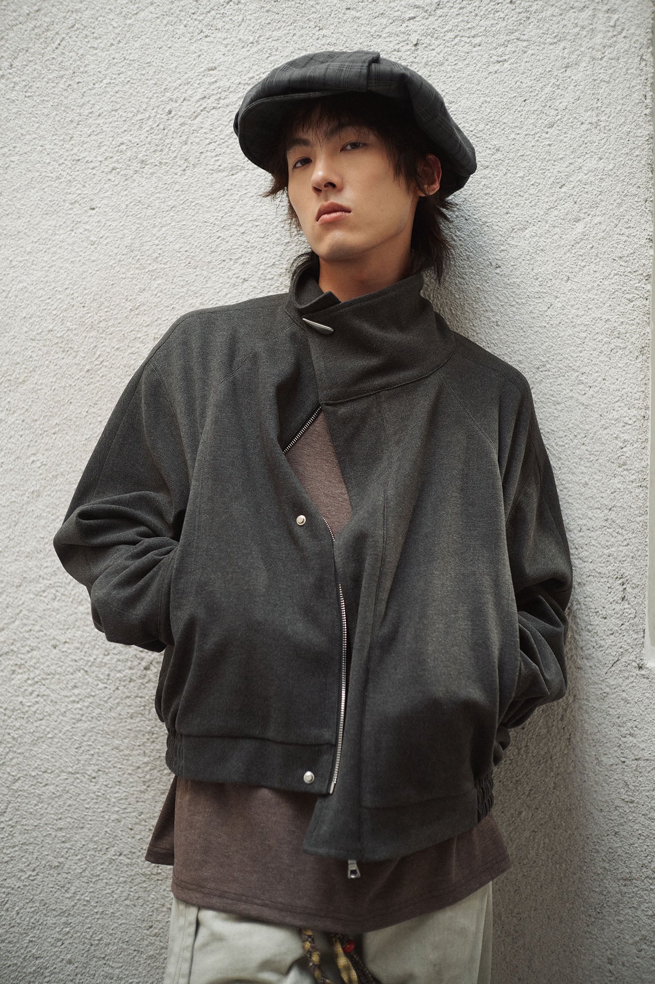 GONGHE REPUB High-Neck Woolen Crop Jacket