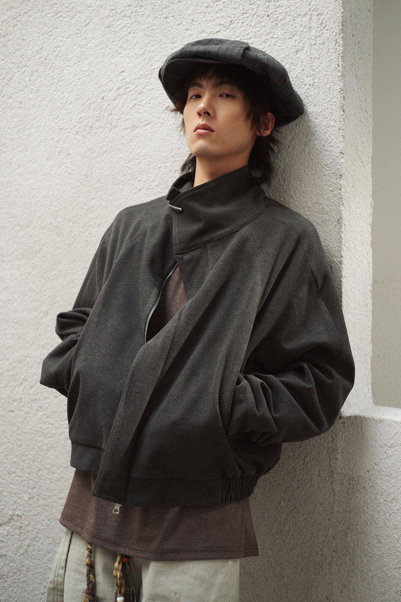 GONGHE REPUB High-Neck Woolen Crop Jacket