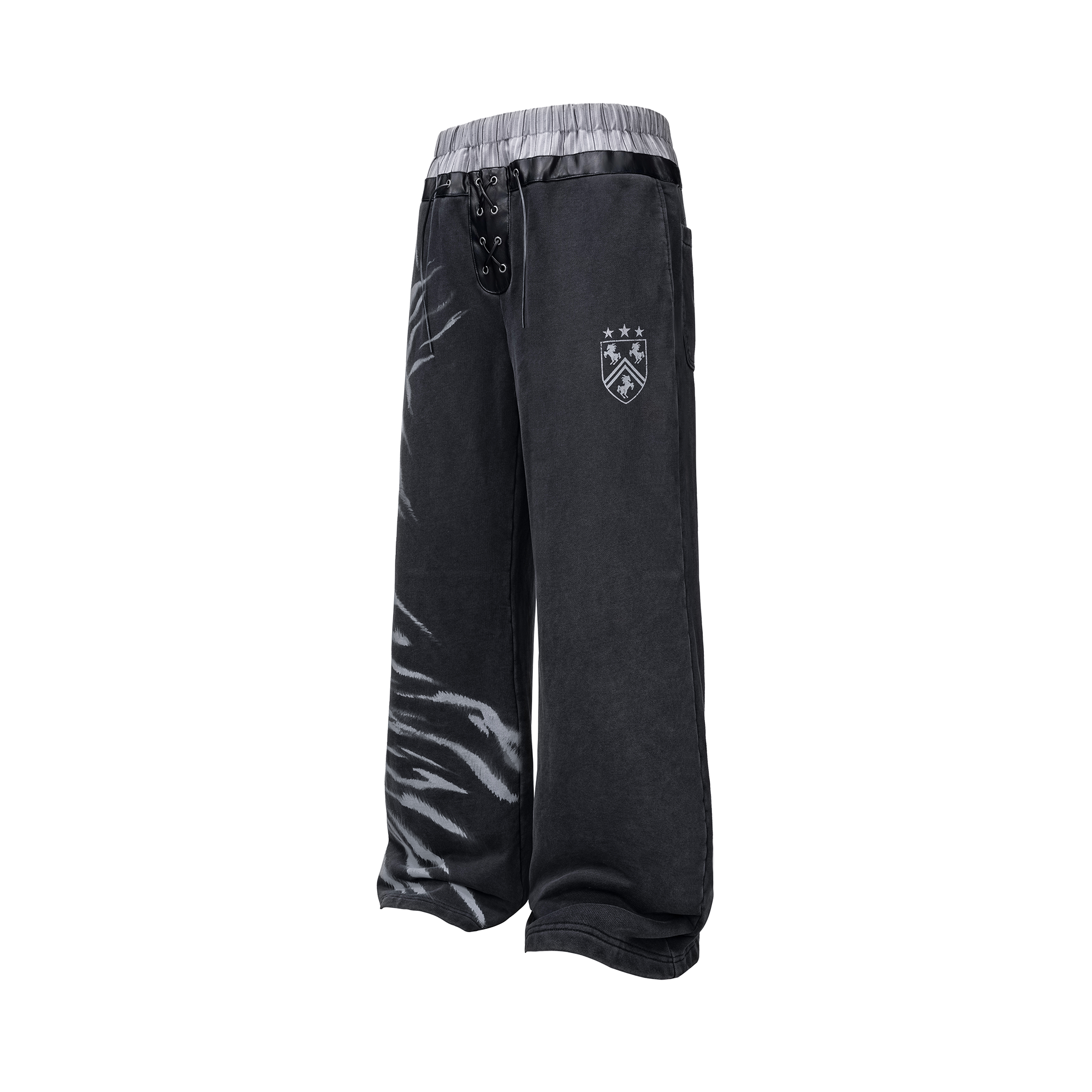 ESAIAS Washed Zebra Print Double-Waist Sweatpants