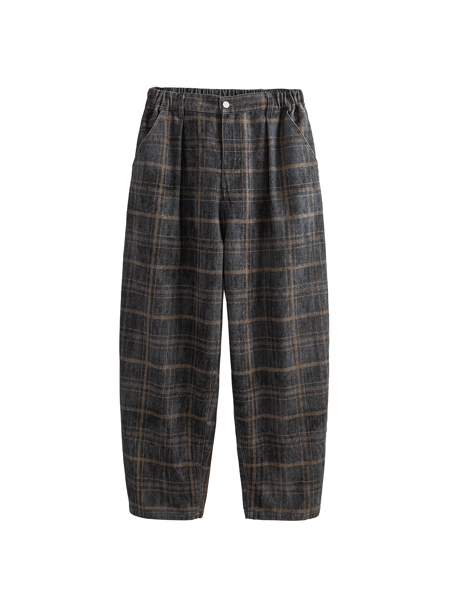 ME DA IGUAL Washed Plaid Tappered Pants Coffee