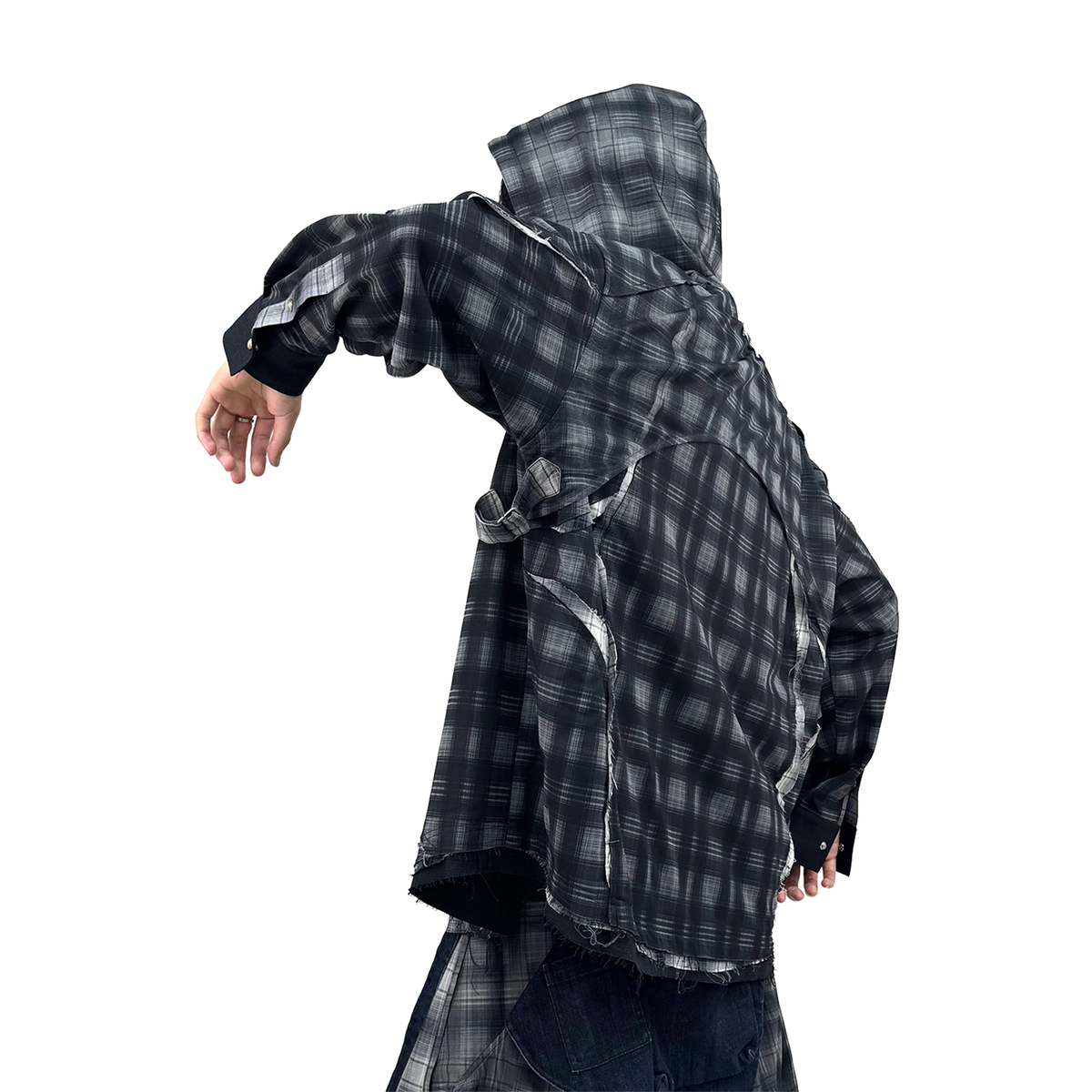 RELABEL Plaid Layered Oversized Hooded Shirt