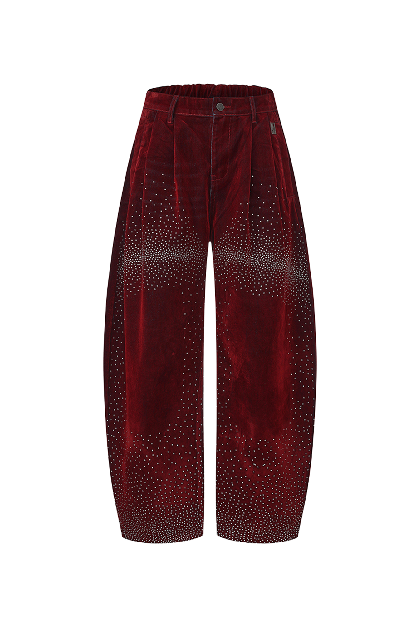 VANN VALRENCE Diamond-Studded Velvet Barrel Leg Trousers