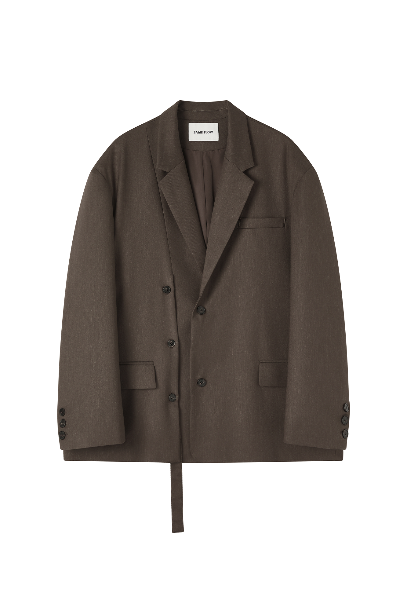 SAME FLOW Linen-Blend Split Hem Draped-Tie Blazer