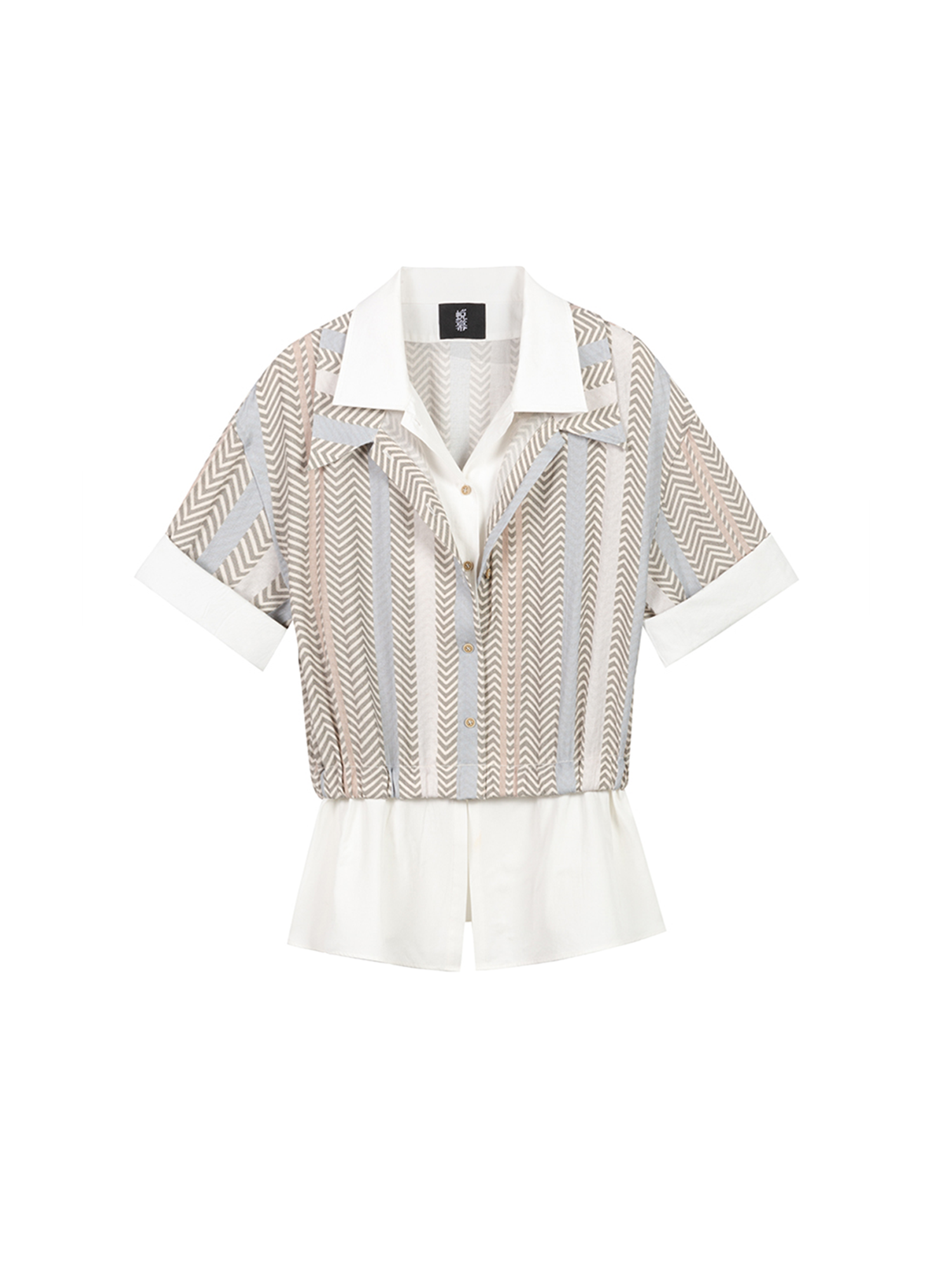 TUIMU Layered Camp Collar Striped Shirt