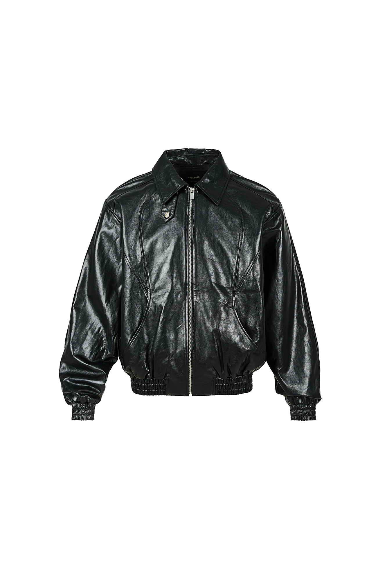 455EMBLE Glossy Leather Paneled Bomber Jacket