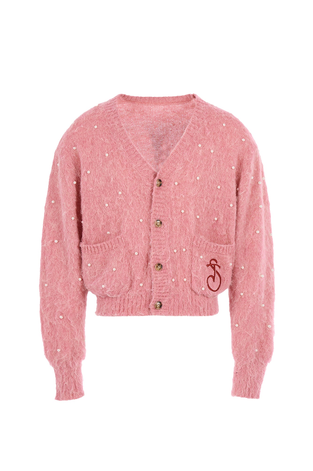 STEEPC Pearl-Studded Contrast Elbow Patch Cardigan