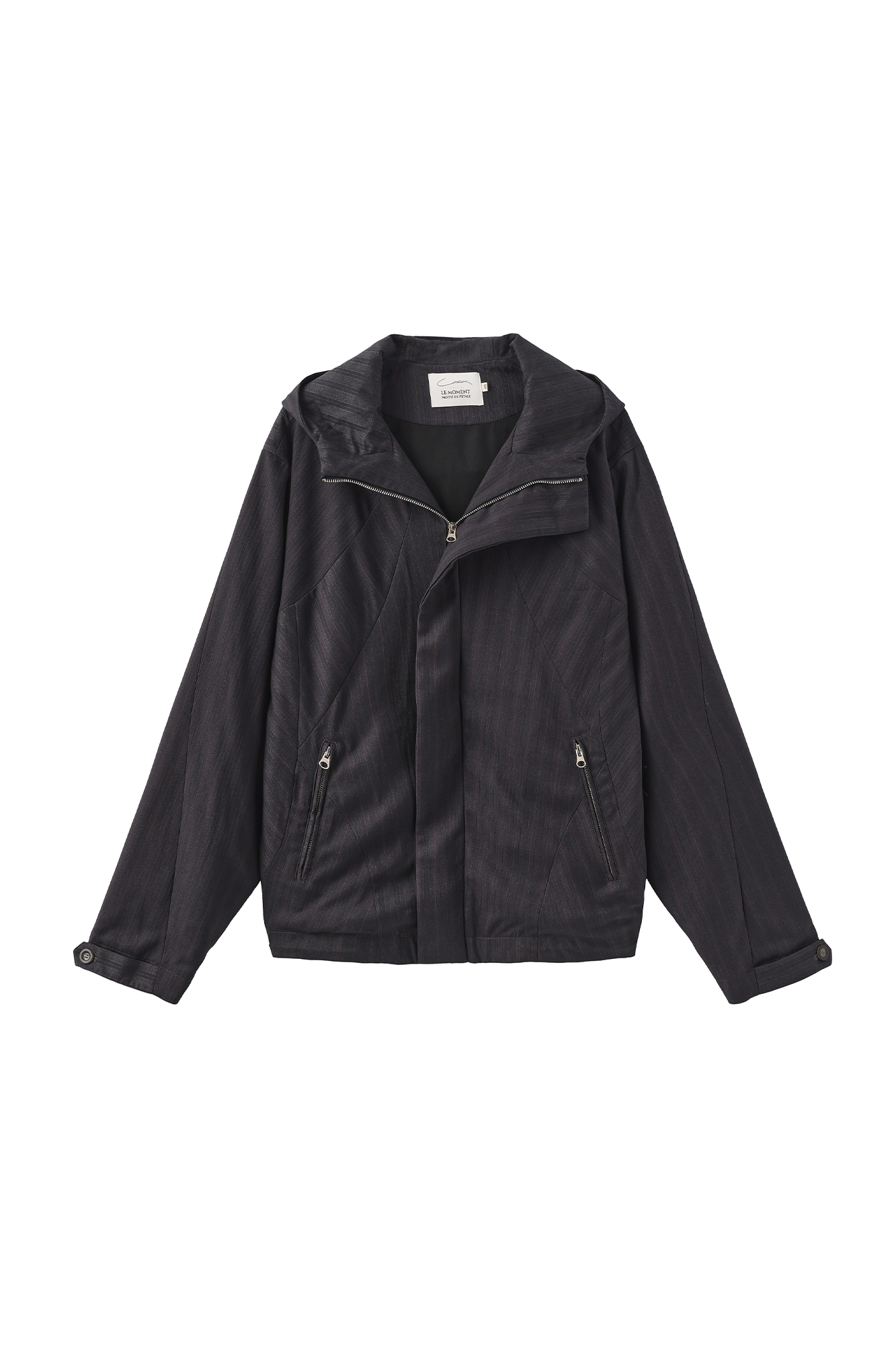 MOITIEDEPETALE Striped Magnetic-Front Hooded Coat