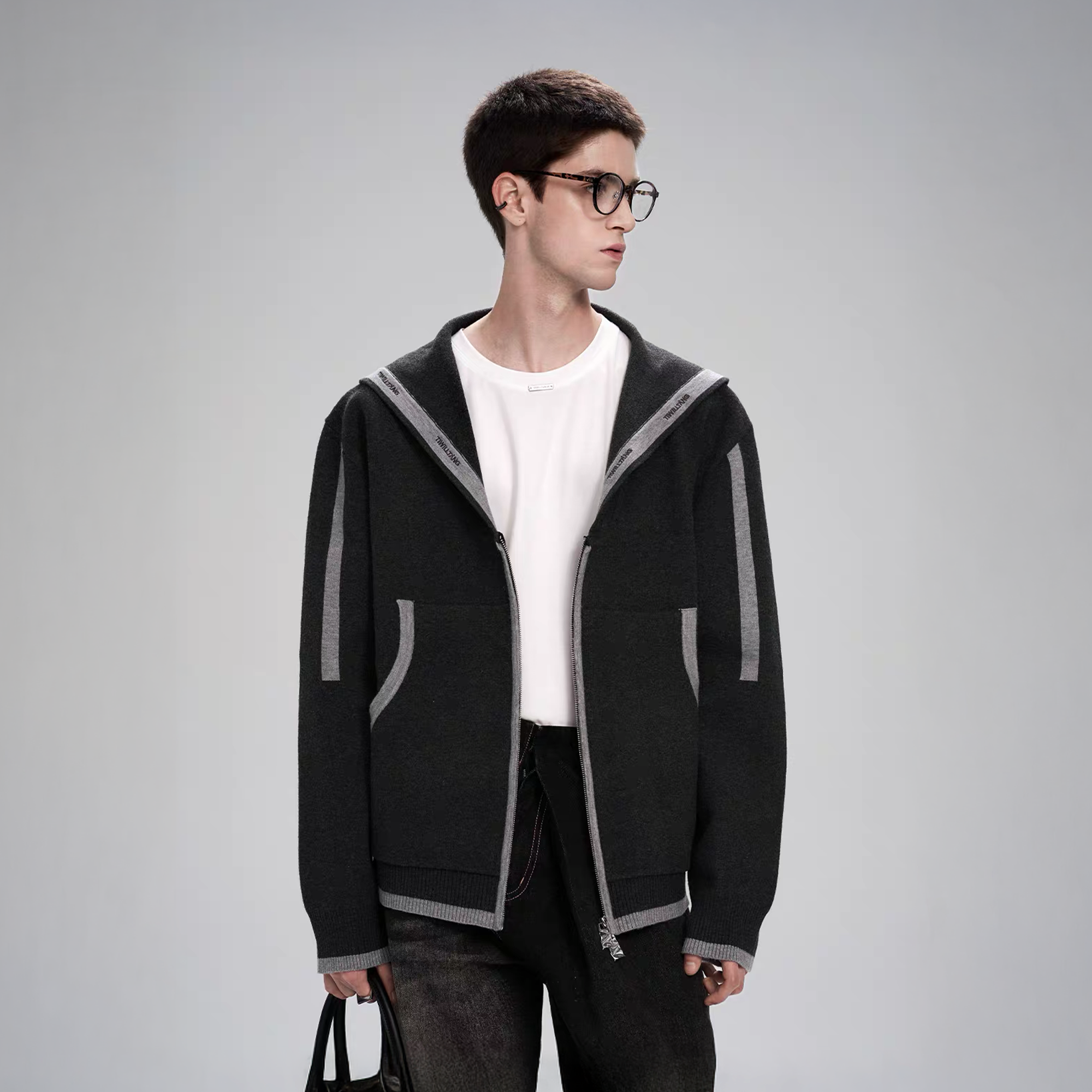 TIWILLTANG Contrast-Trim Sailor-Collar Jacket, premium urban and streetwear designers apparel on PROJECTISR.com, TIWILLTANG