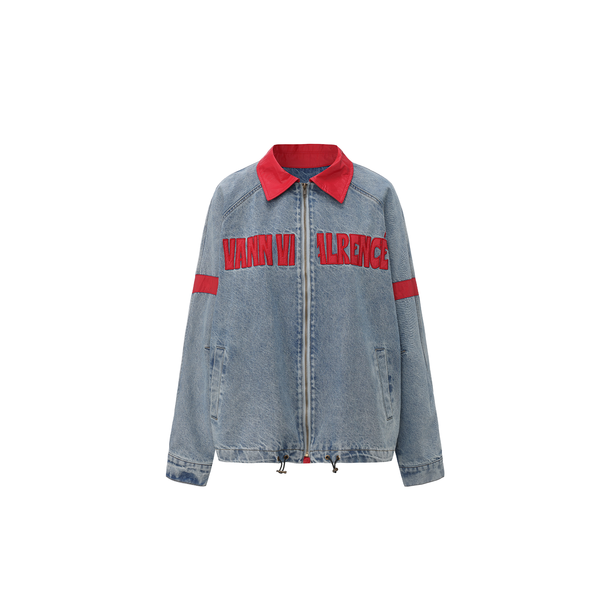 VANN VALRENCE Contrast LOGO Patch Washed Denim Jacket