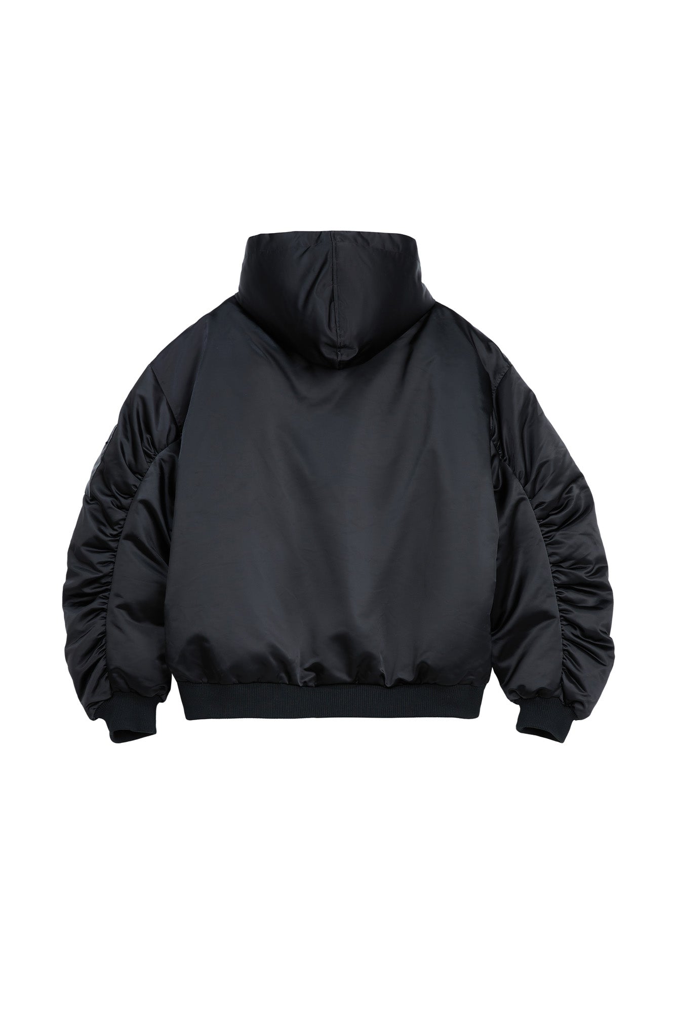 VANN VALRENCE Ruched Sleeve Oversized Hooded Down Jacket