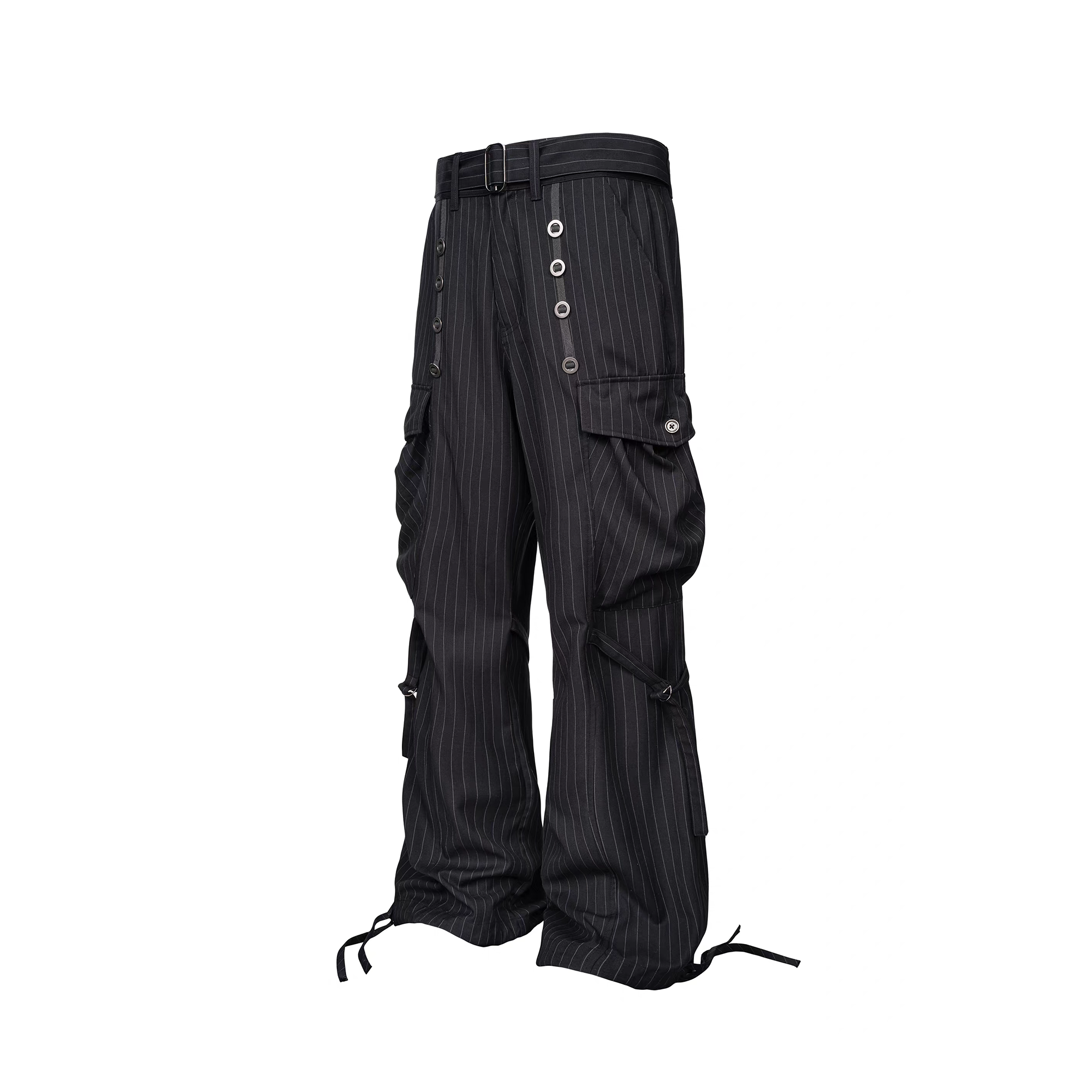 ESAIAS Pinstripe Grommet Belted Trousers