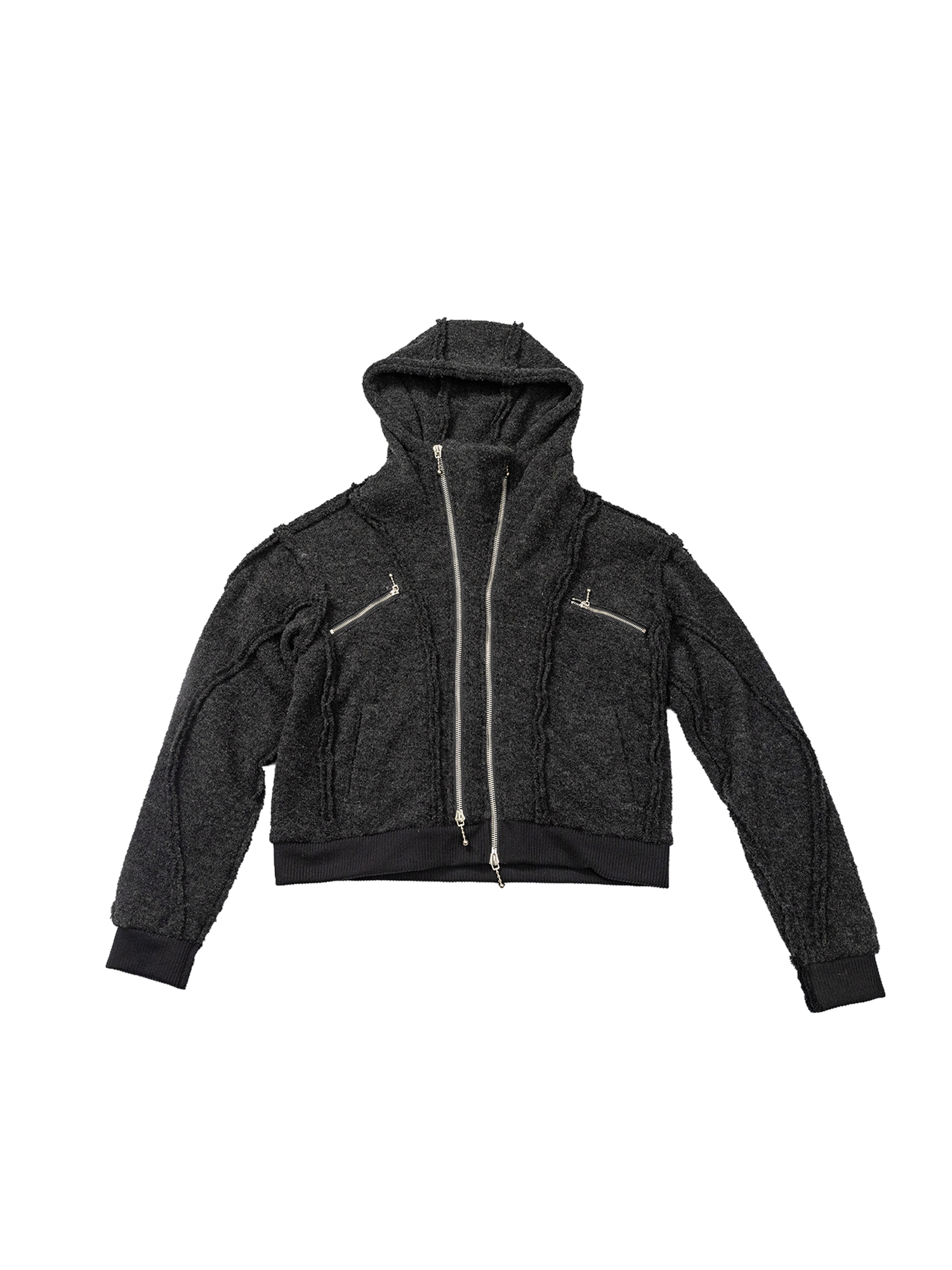 KADAKADA Wooly Raw-Stitch Panel Hooded Jacket