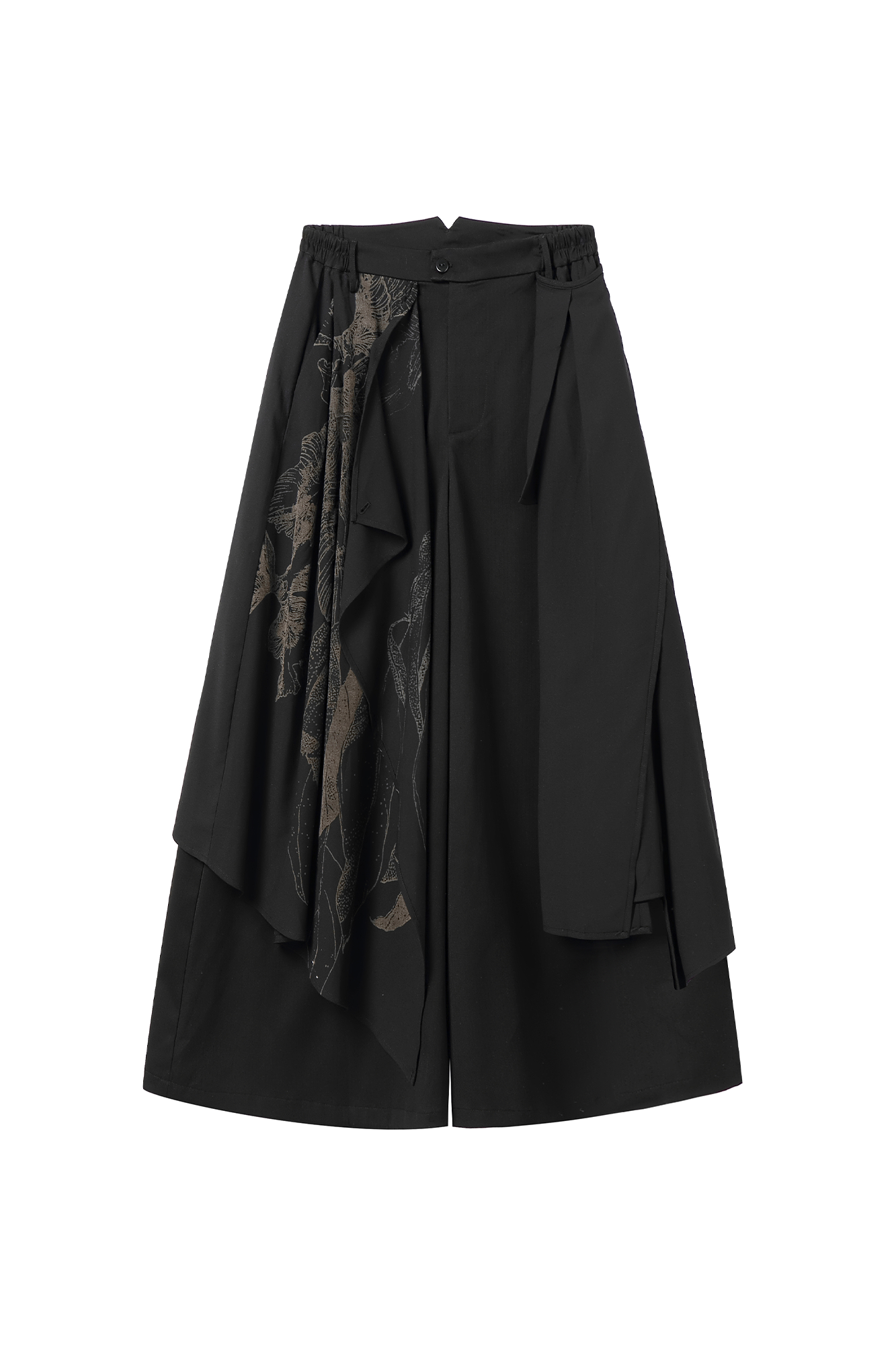 MOITIEDEPETALE Botanical Graphic Asymmetrical Layered Skirt-Pants