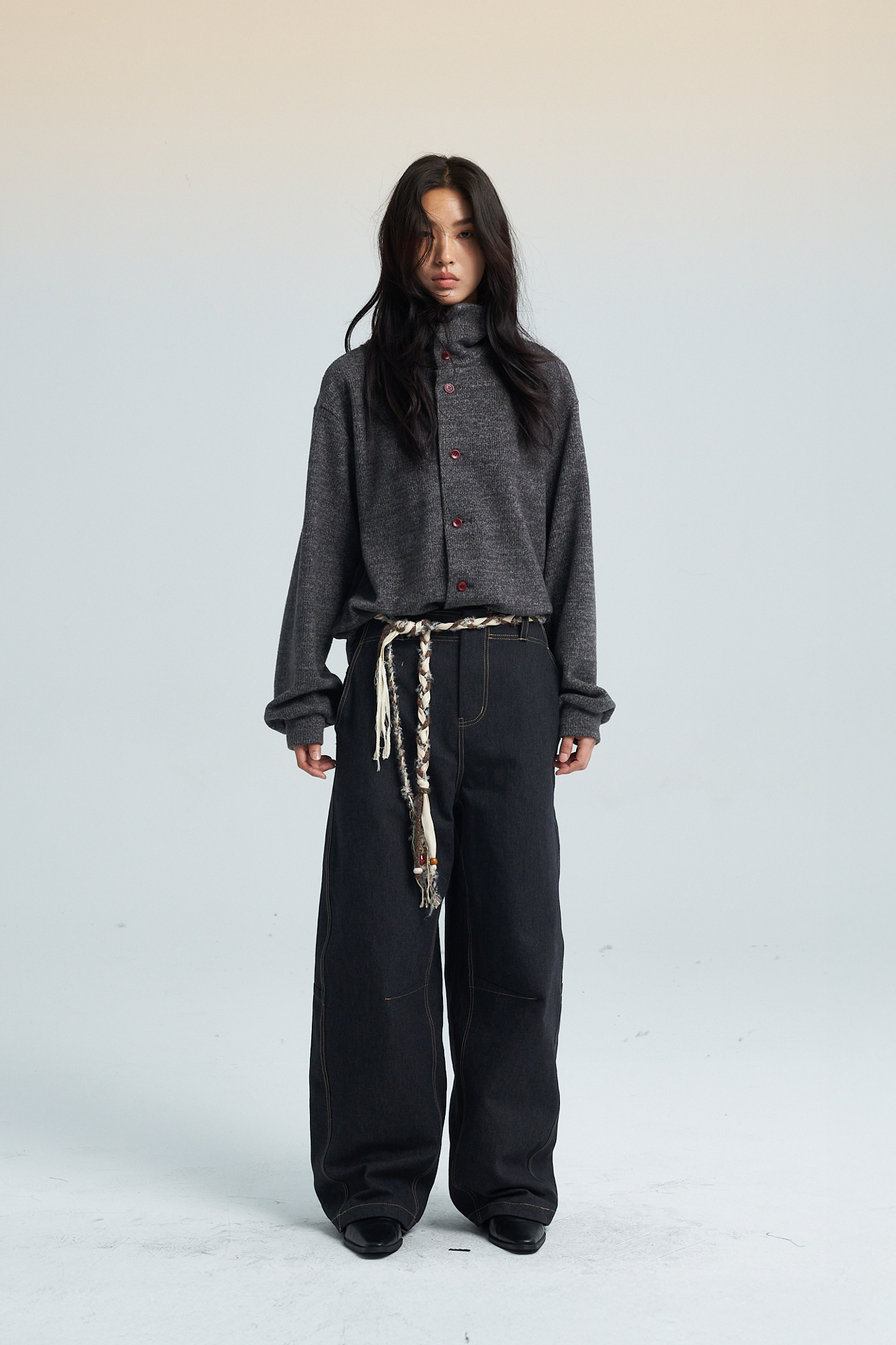 SAME FLOW Contrast Button Mandarin-Collar Cardigan