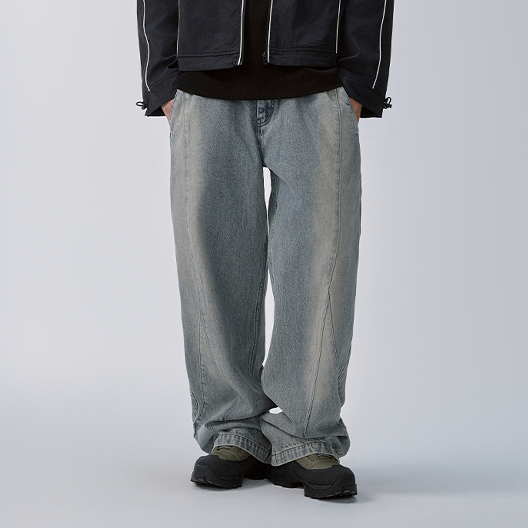 F2CE Washed Panel Adjustable-Hem Denim Pants, premium urban and streetwear designers apparel on PROJECTISR.com, F2CE