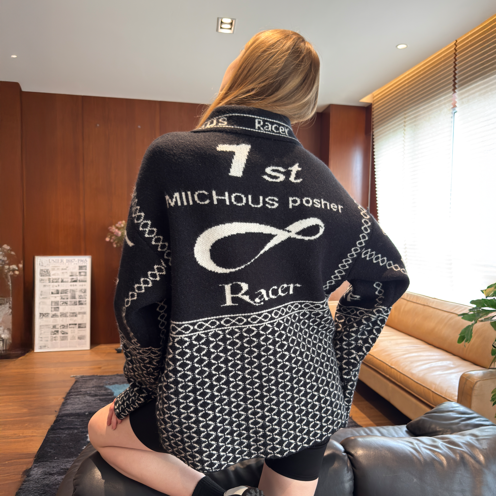 MIICHOUS Racer Geometric Jacquard Zip-Up Cardigan