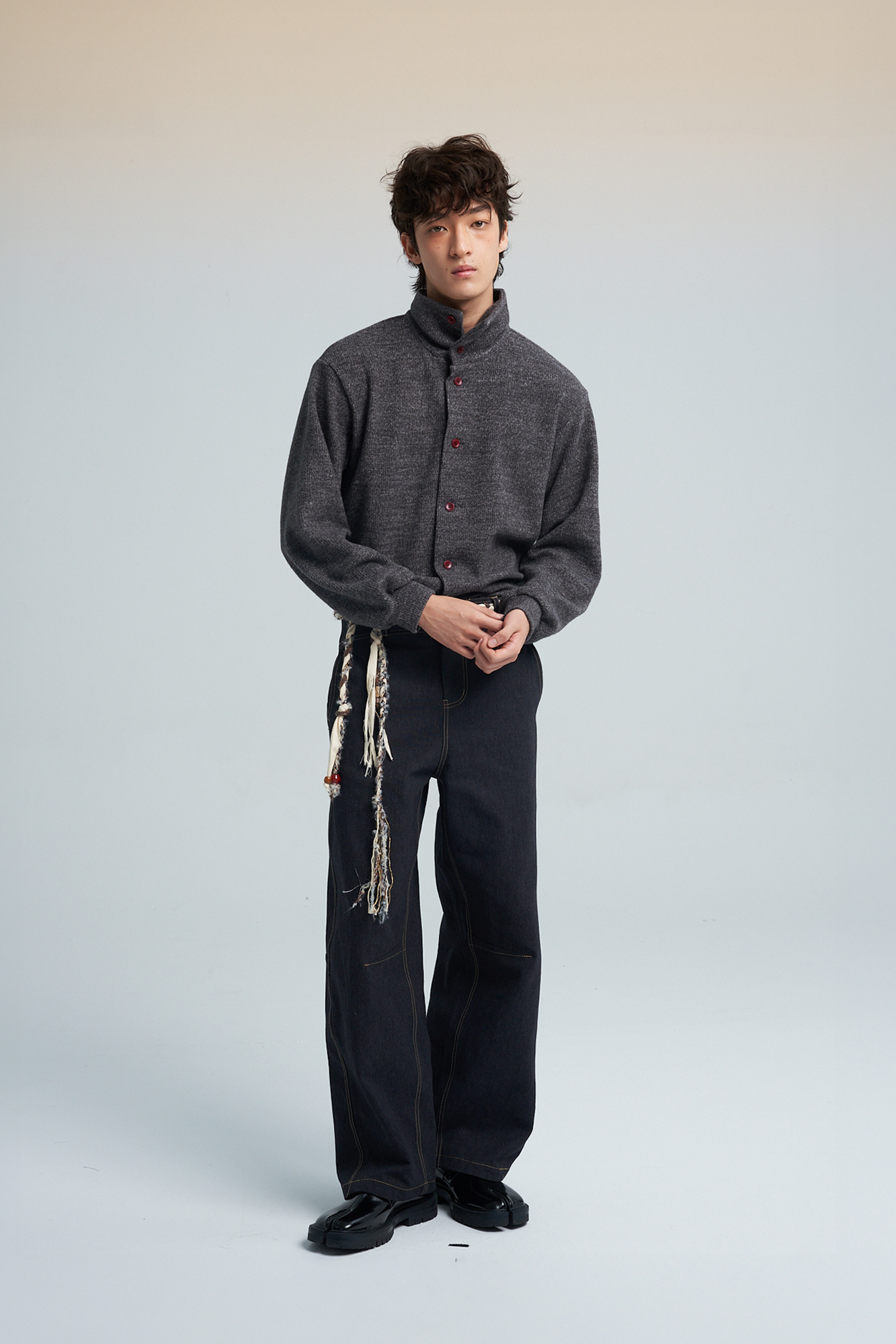 SAME FLOW Contrast Button Mandarin-Collar Cardigan
