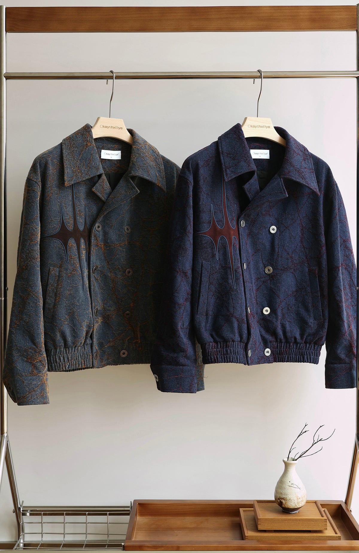 OKAYTHXBYE Flocked Suede Patchwork Crinkle-Denim Jacket