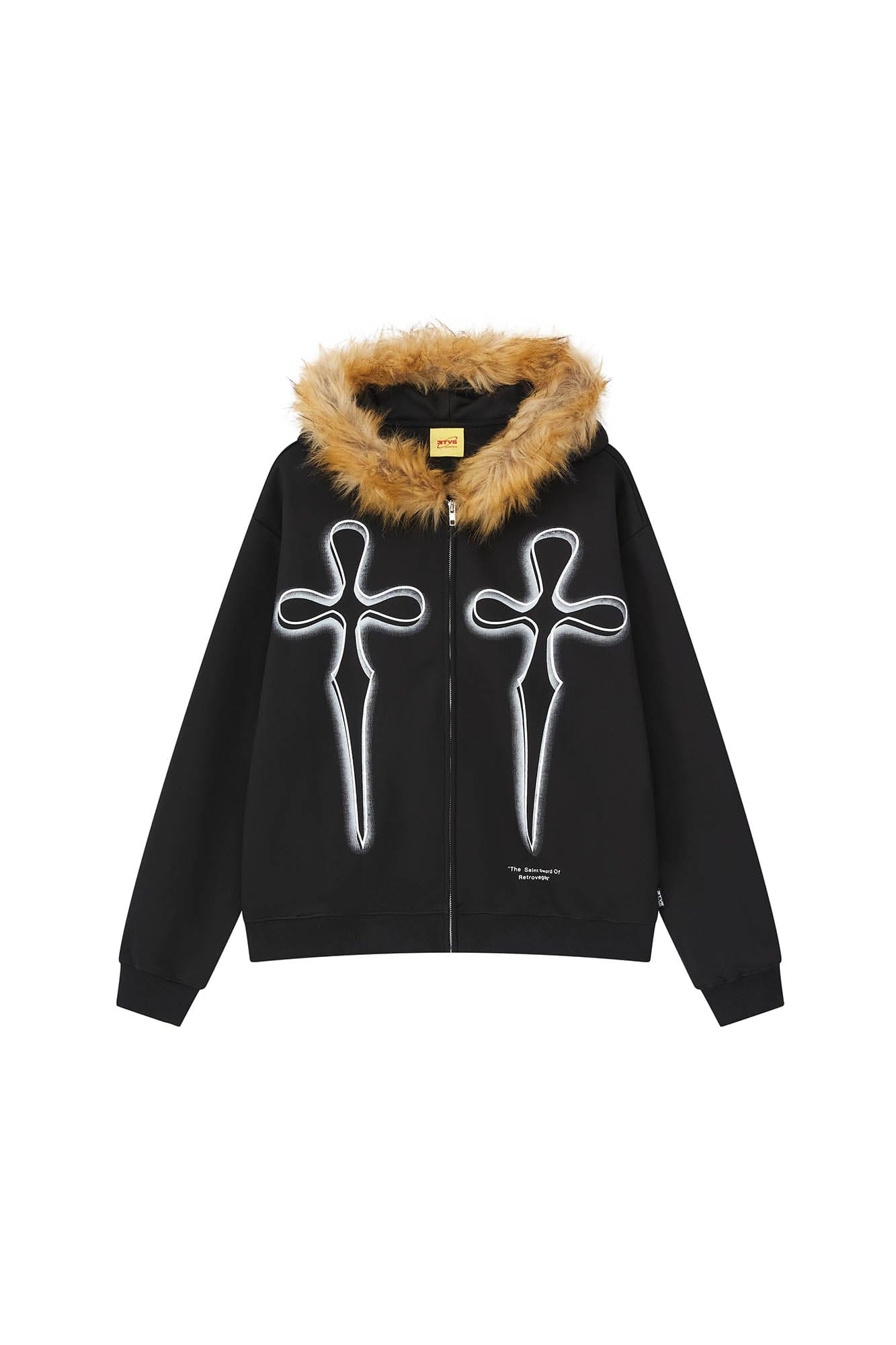 RTVG Cross Sword Fur-Collared Fleece Zip-Up Hoodie