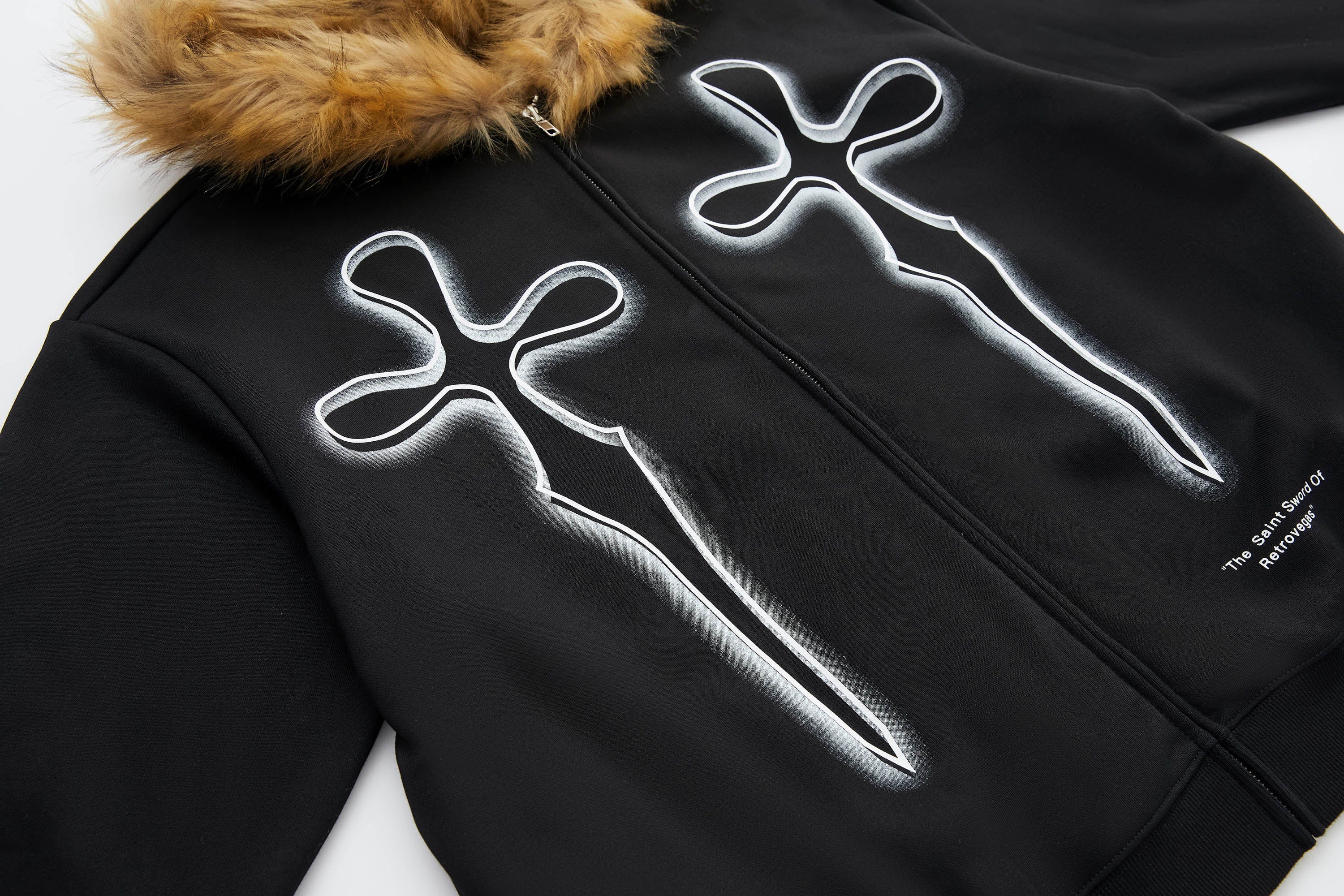 RTVG Cross Sword Fur-Collared Fleece Zip-Up Hoodie