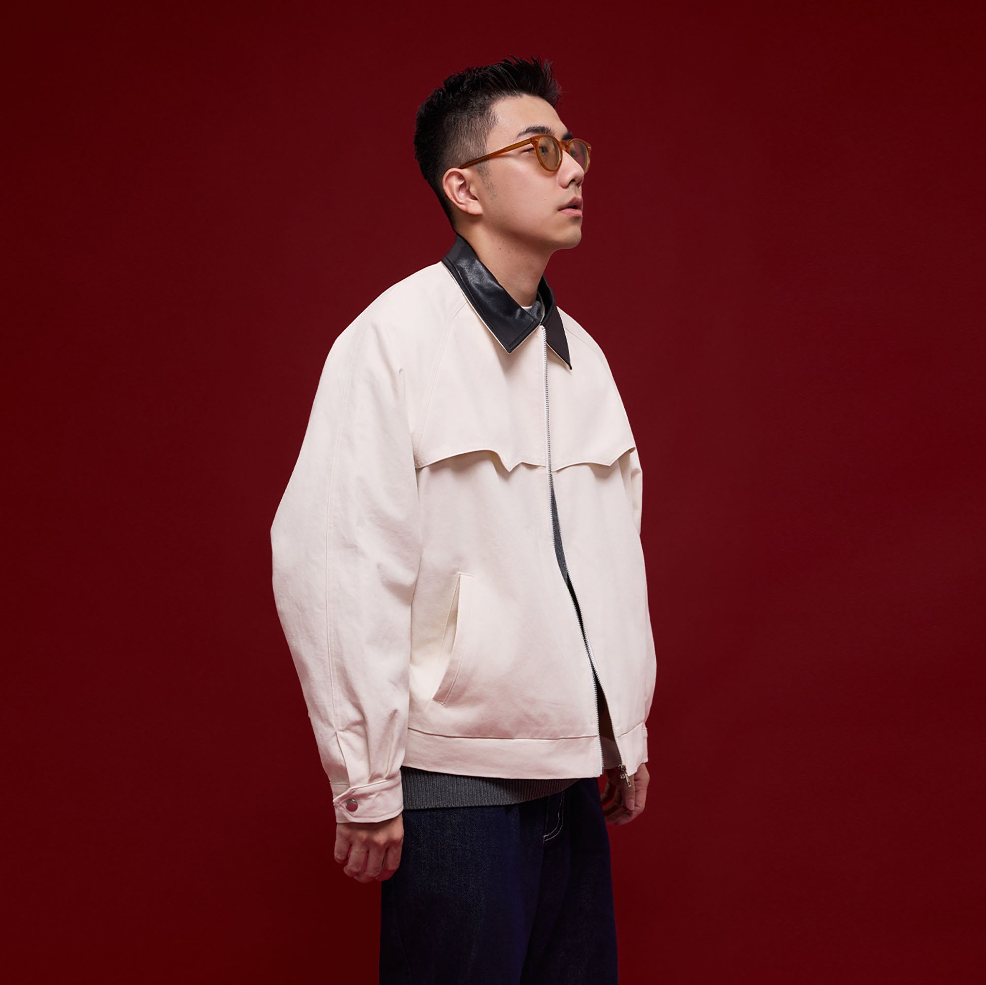 BANANA CLUB Faux Leather Collar Cotton Jacket