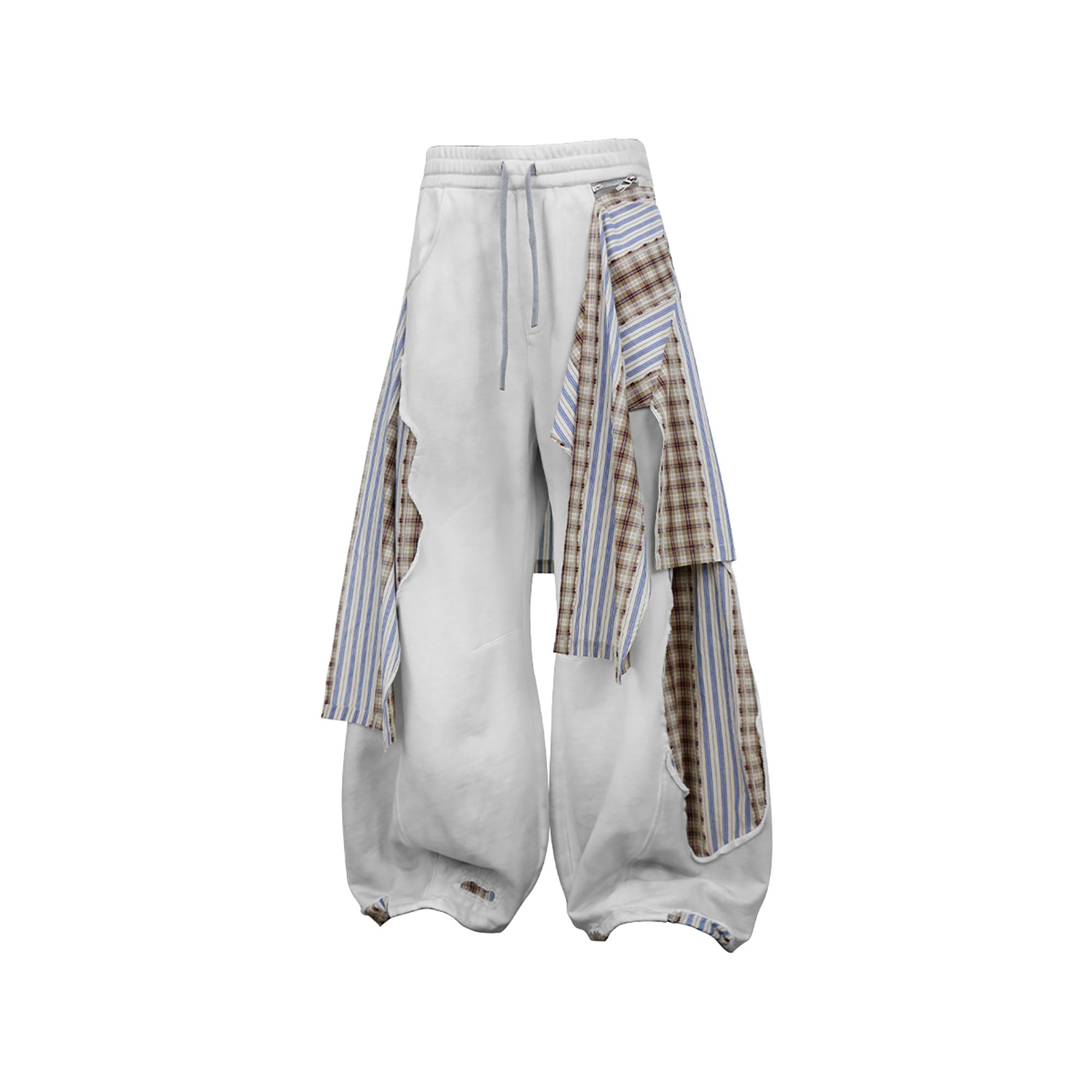 RELABEL Distressed Detachable Plaid Drape Sweatpants, premium urban and streetwear designers apparel on PROJECTISR.com, RELABEL