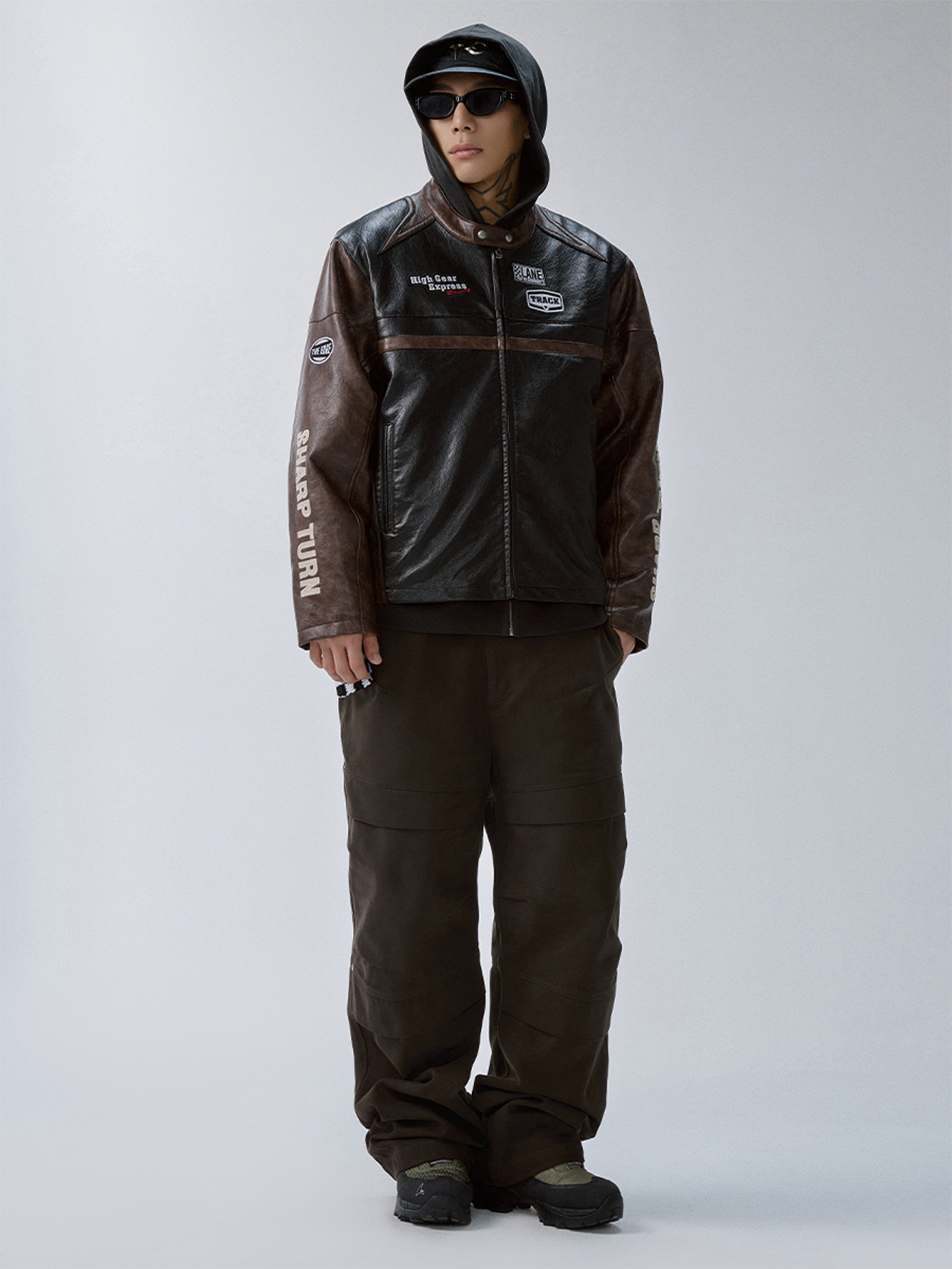 F2CE Retro Embroidered Patch PU Moto Jacket