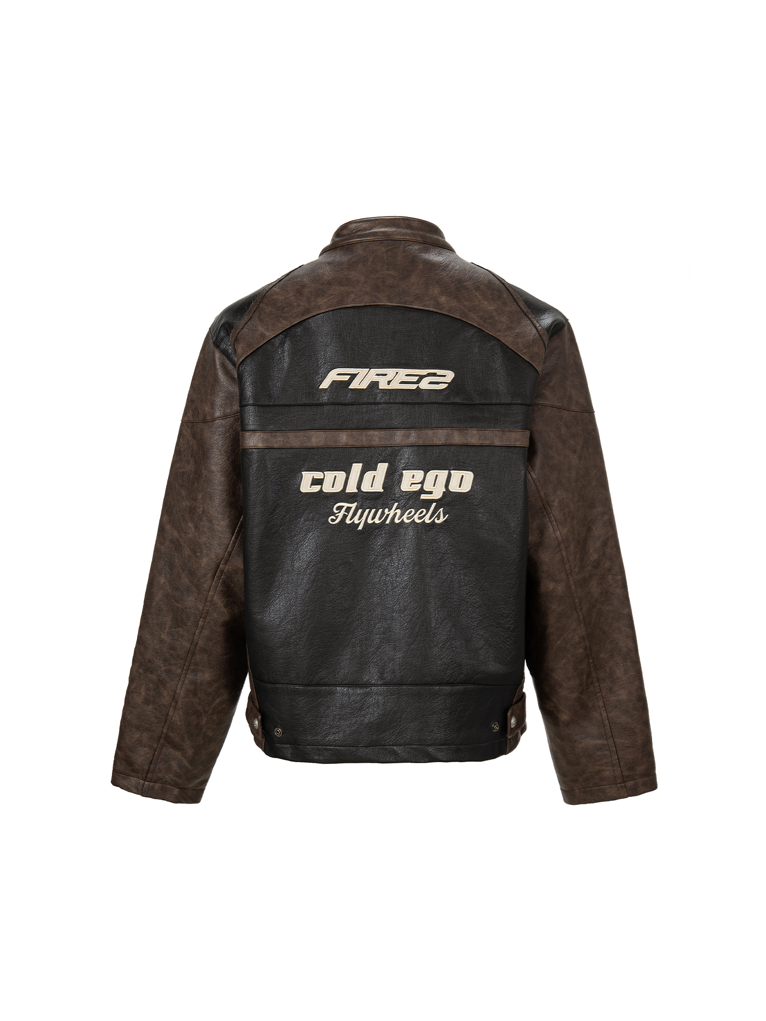 F2CE Retro Embroidered Patch PU Moto Jacket