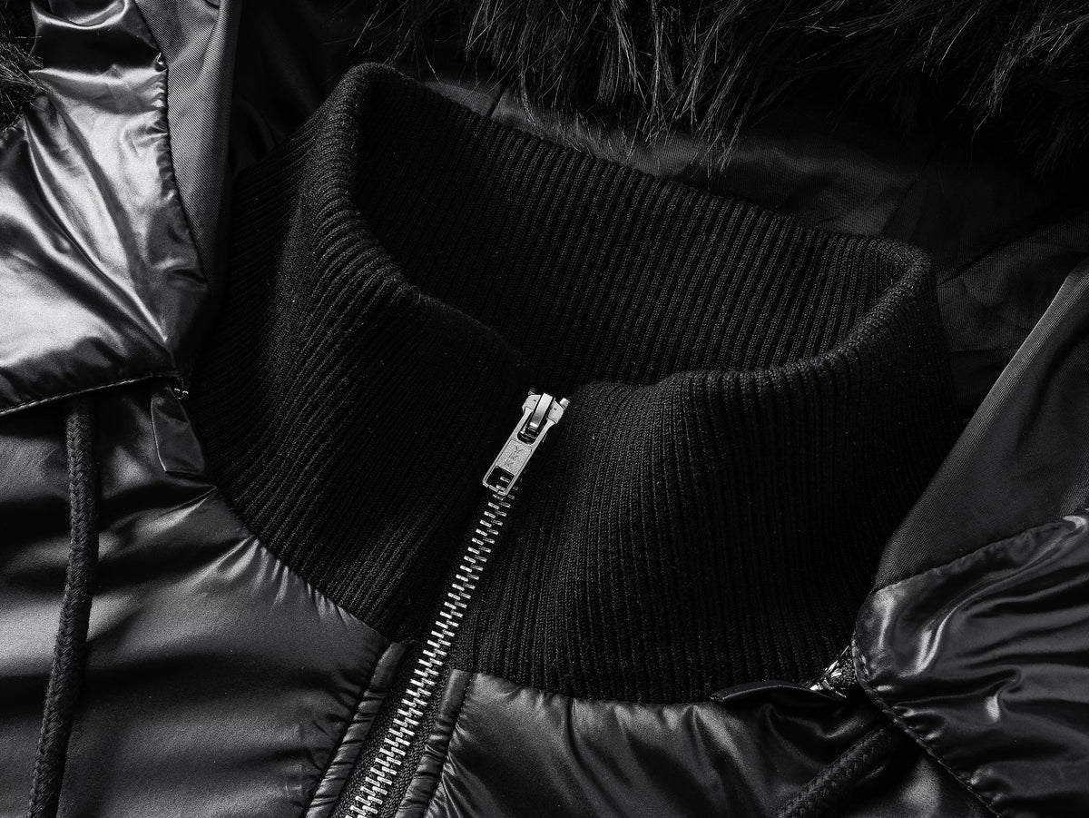 REBEL WAVE Detachable Faux Fur Collar Zip-Up Hooded Jacket