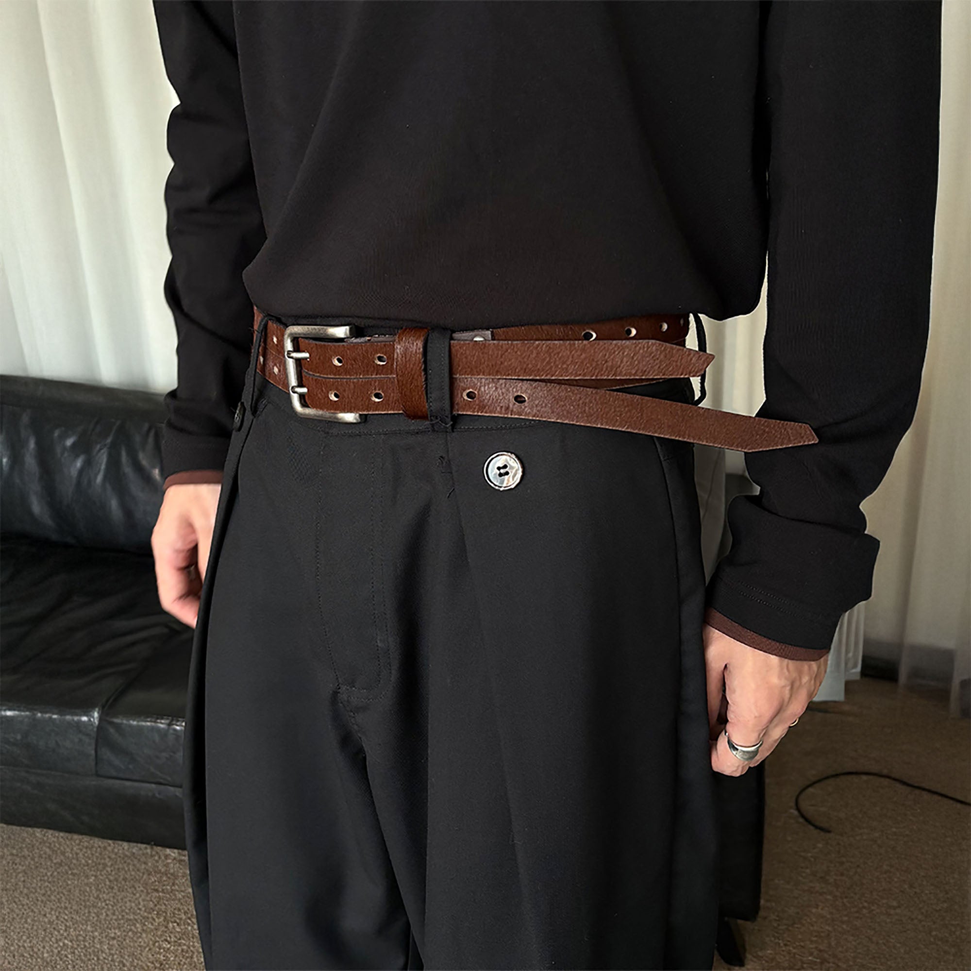 KREATE Perforated Double-Prong Faux Leather Belt, premium urban and streetwear designers apparel on PROJECTISR.com, KREATE