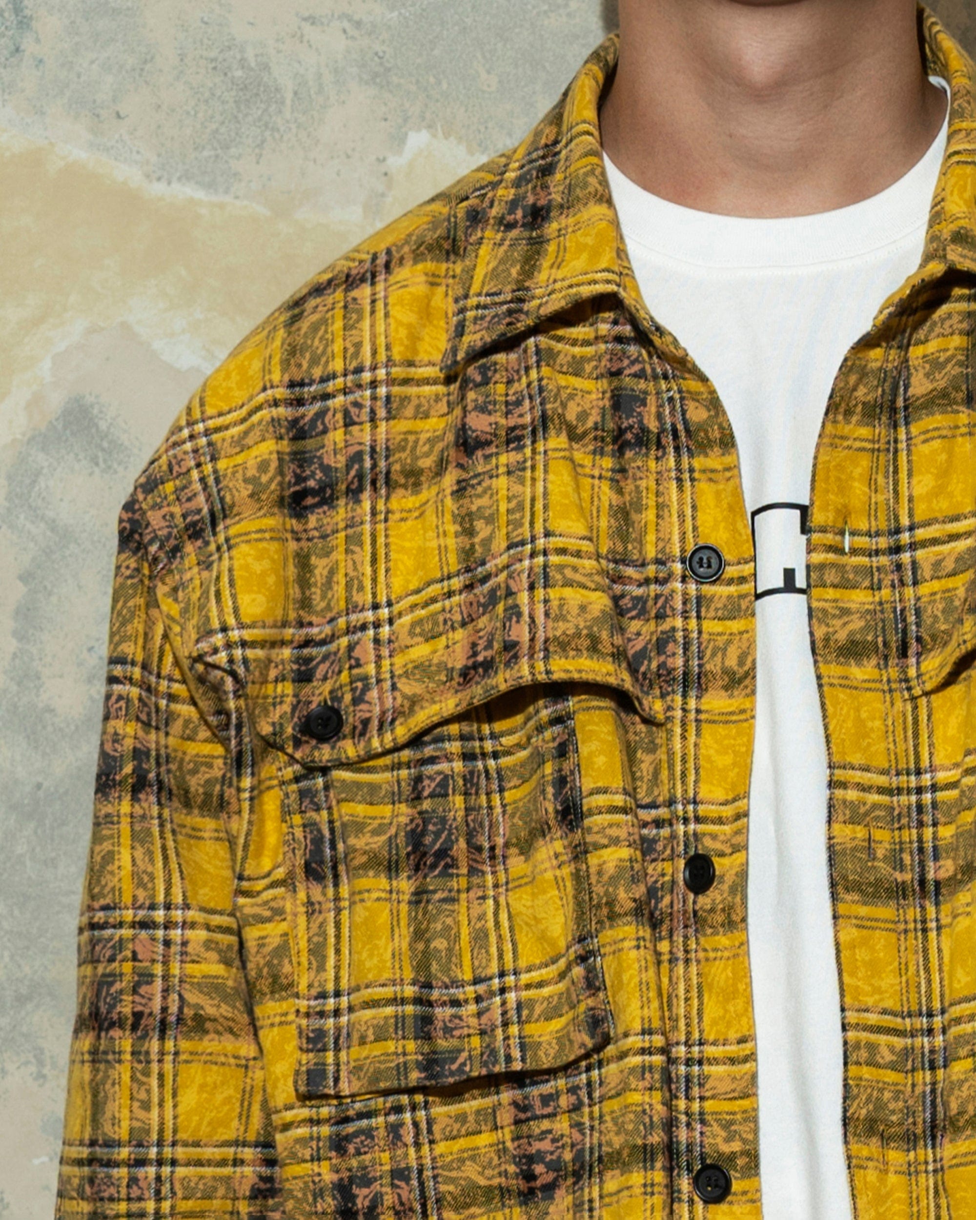 MAKEMORE Retro Plaid Shirt Yellow, premium urban and streetwear designers apparel on PROJECTISR.com, MAKEMORE