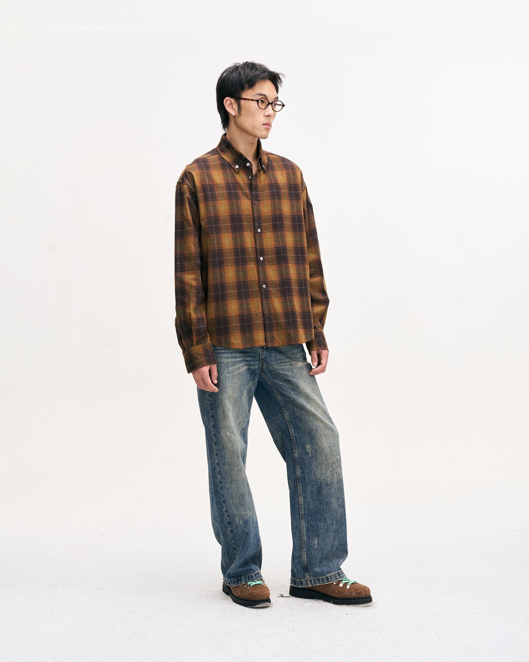 LEONSENSE Classic Plaid Shirt Showa Brown