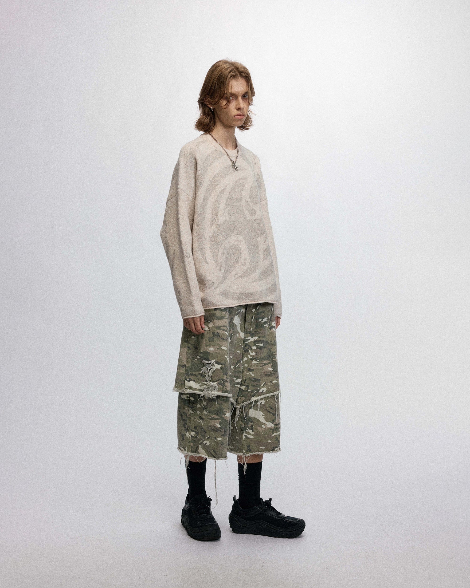 OVDY Abstract Graphics Raw-Edge Sweater