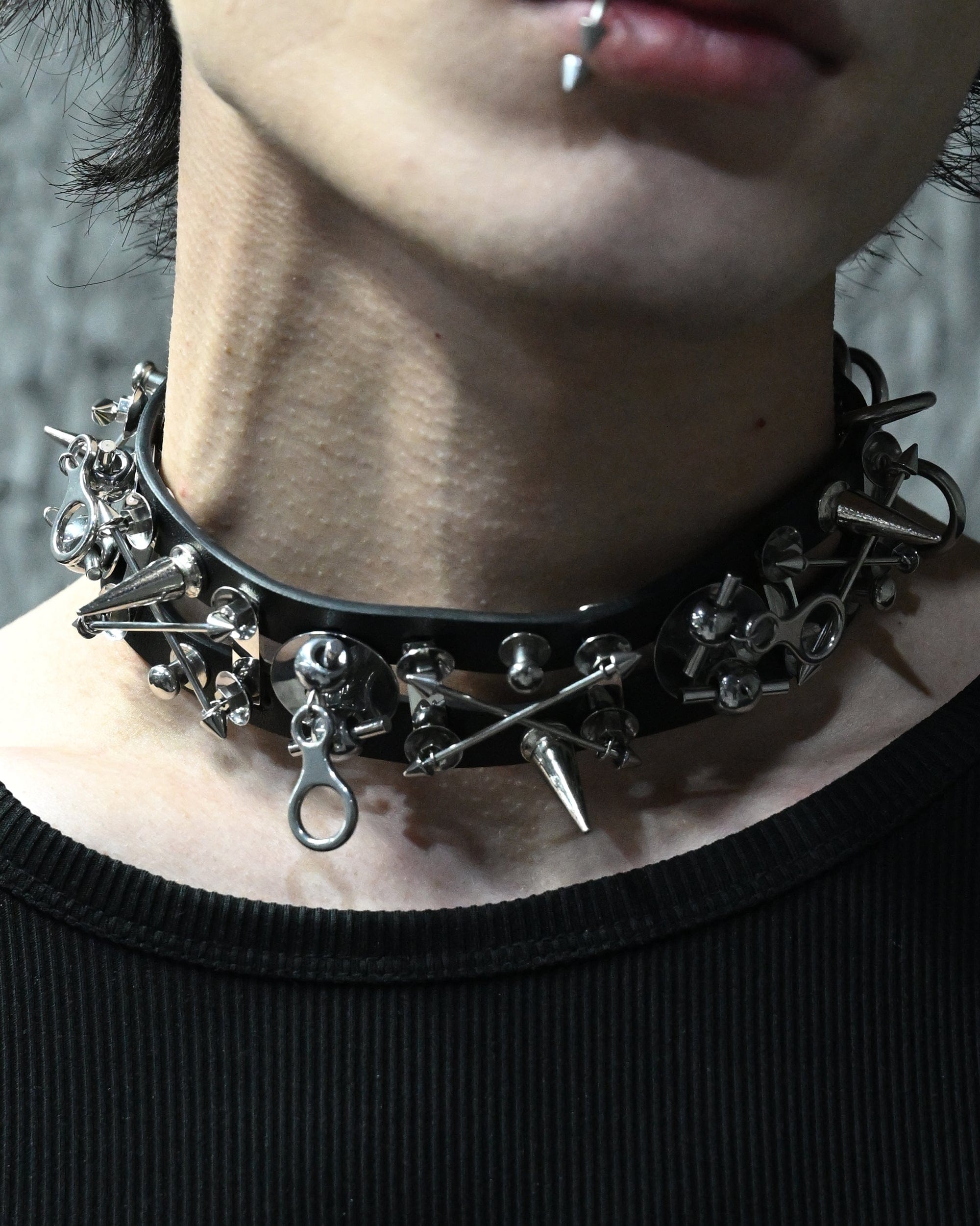 ILLUSORY Modern Hunter Rivet PU Choker, premium urban and streetwear designers apparel on PROJECTISR.com, ILLUSORY